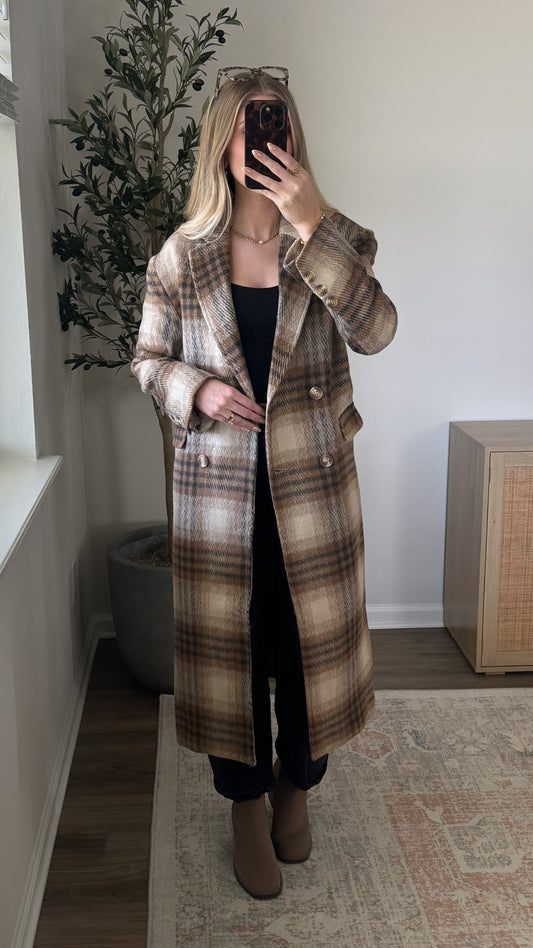 Longline Plaid Coat