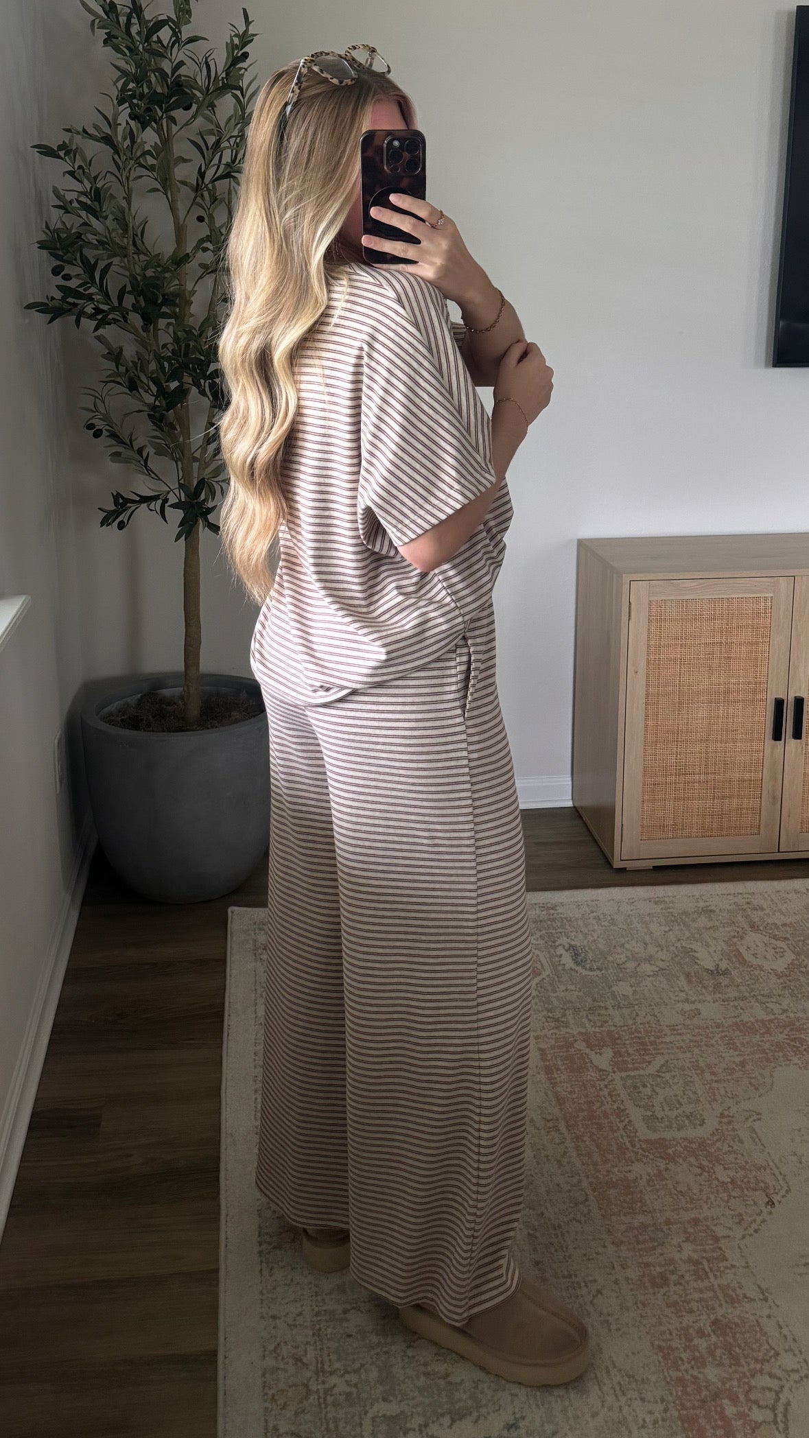 Tessa Striped Pants Set / Oatmeal + Sage