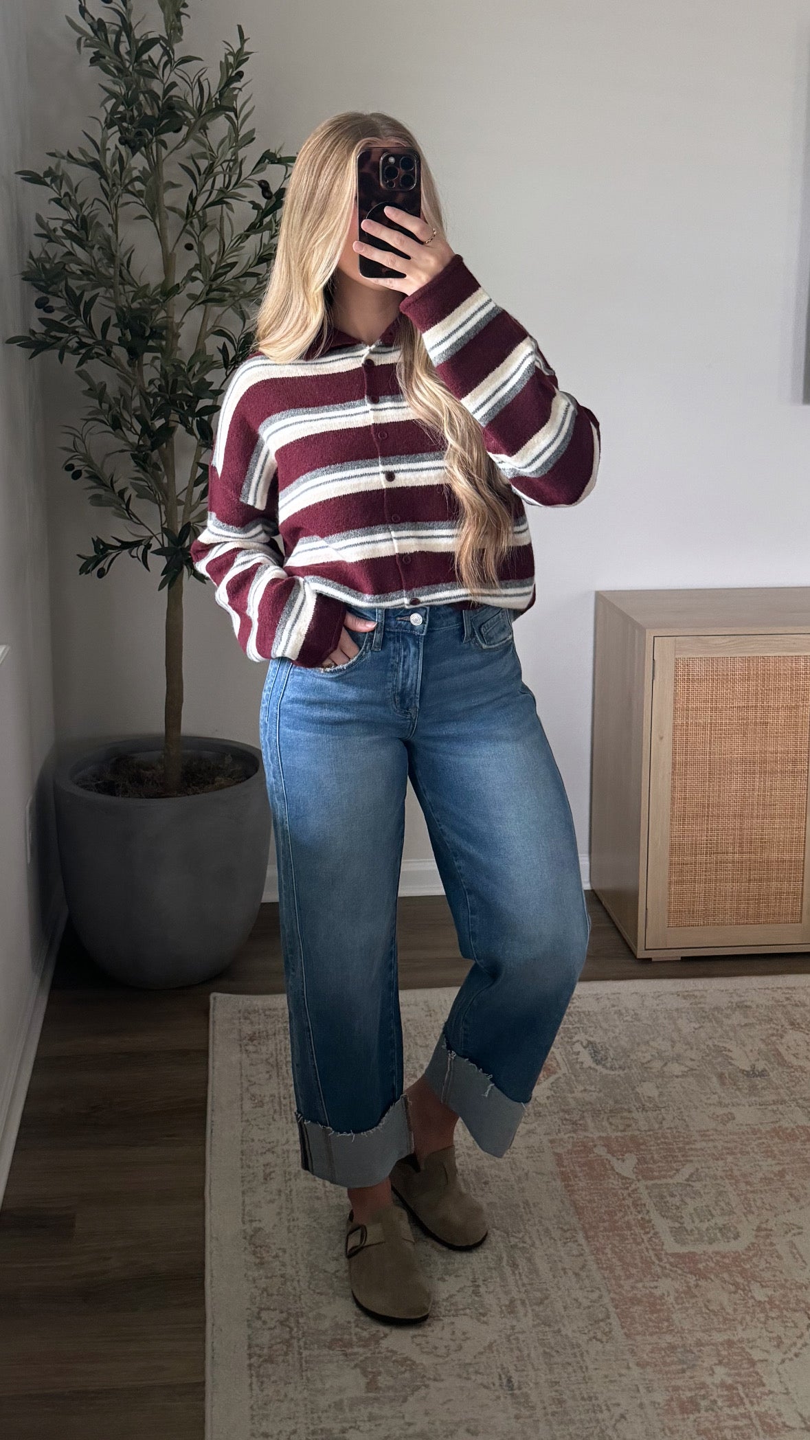 Heritage Striped Cardigan / Maroon