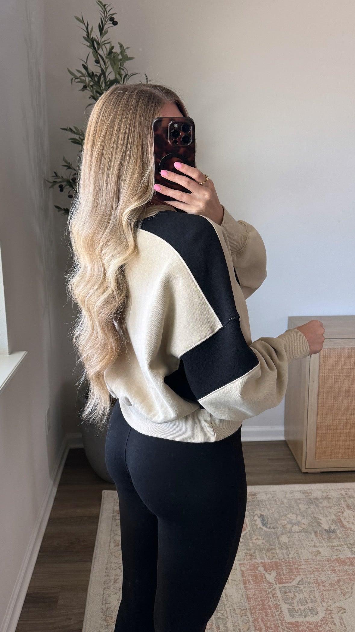 Black + Tan Contrast Pullover