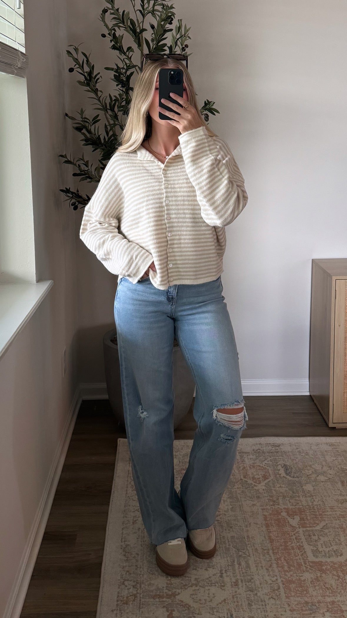 Bailey Striped Cardigan / Natural