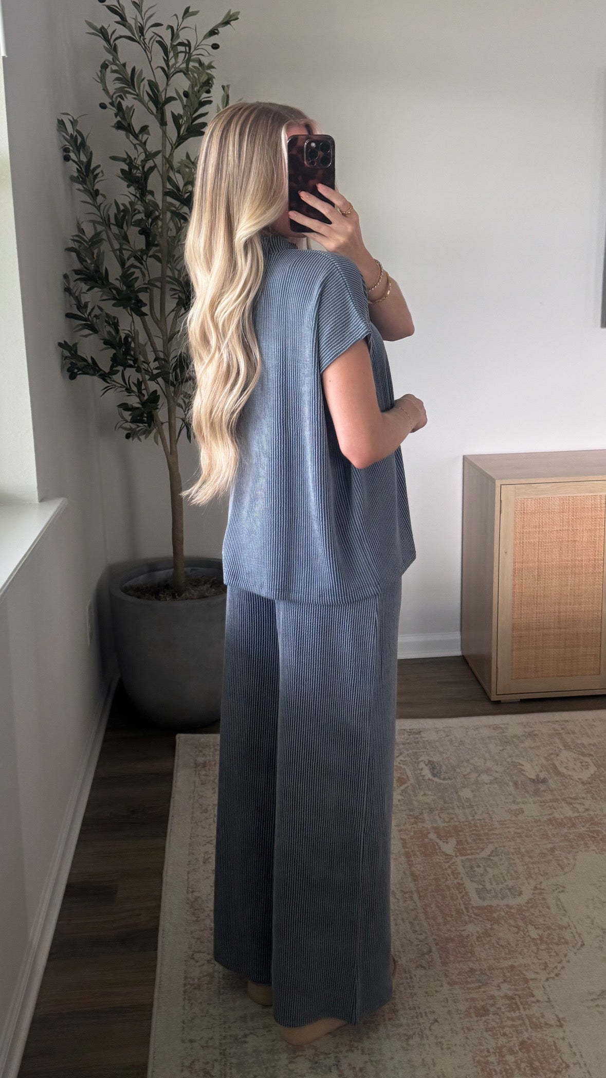 Ribbed Pants Set / Dusty Blue