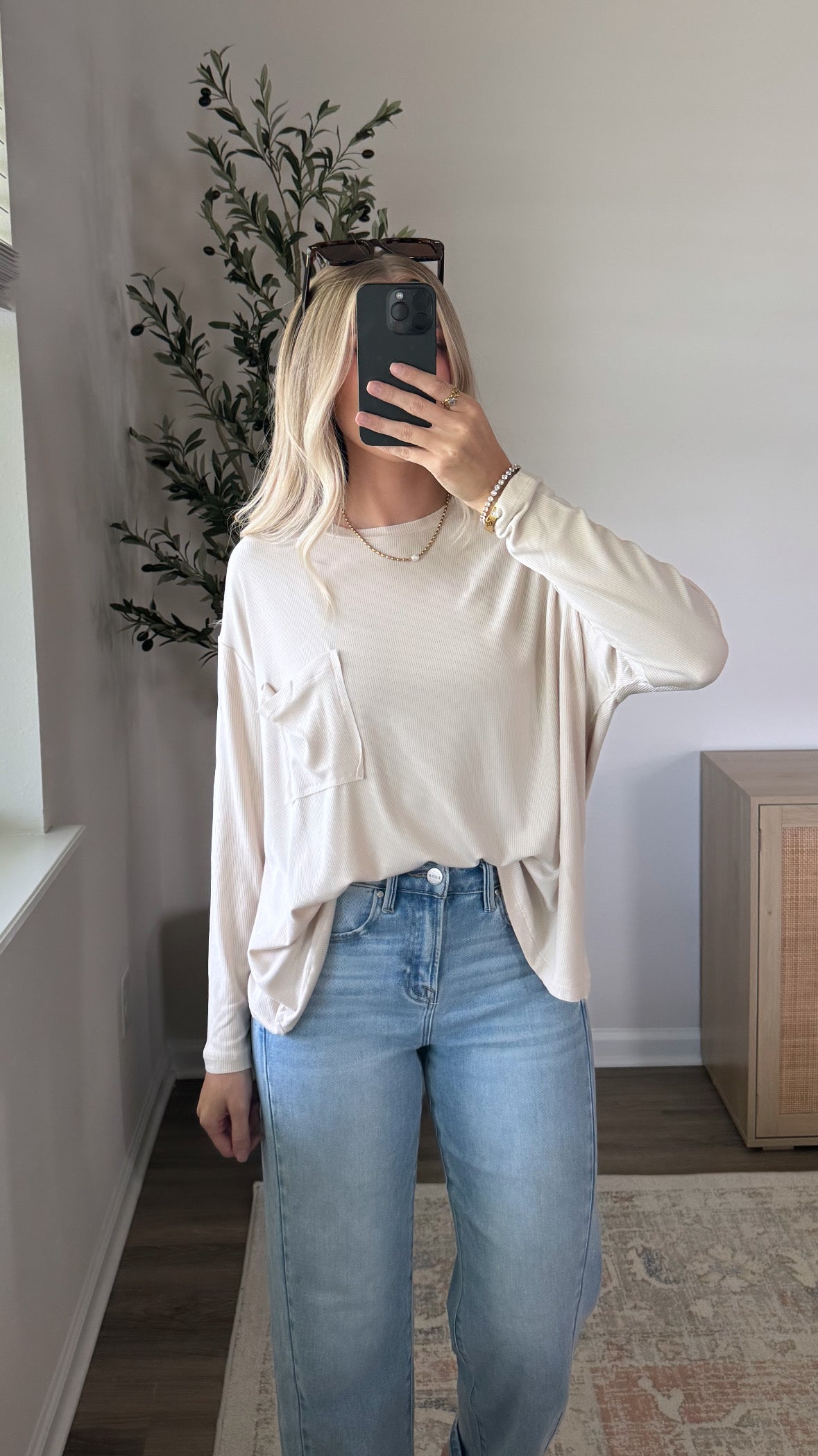 4 Colors / Long Sleeve Slouchy Pocket Tee