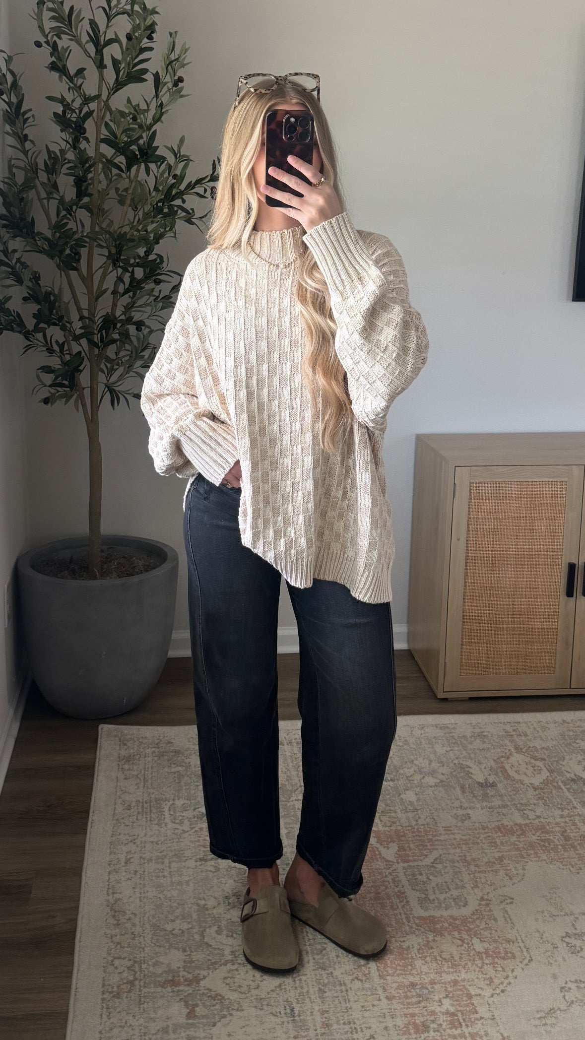 Mockneck Checkered Sweater / Sand