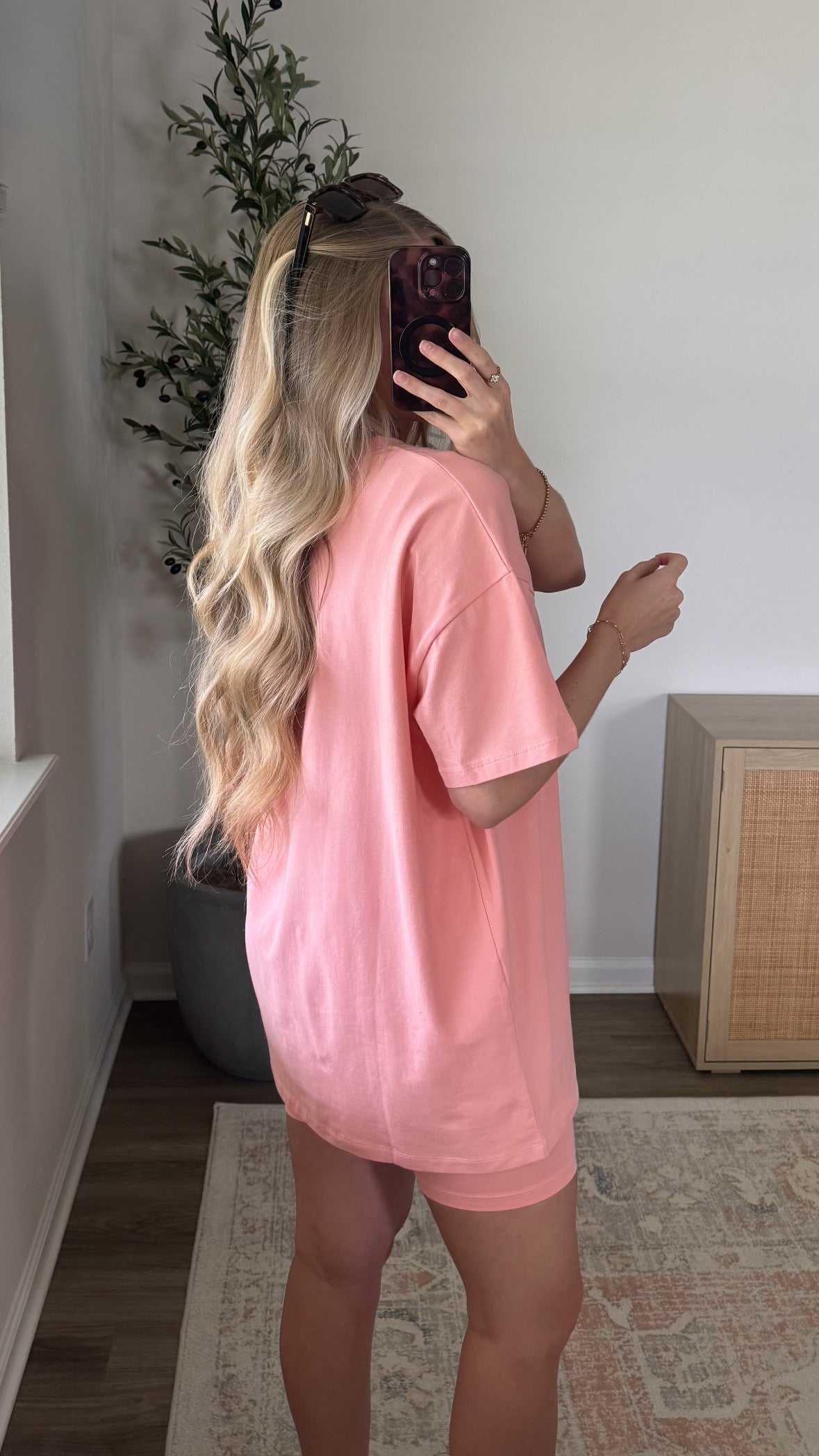 Cotton Biker Shorts Set / Salmon Pink