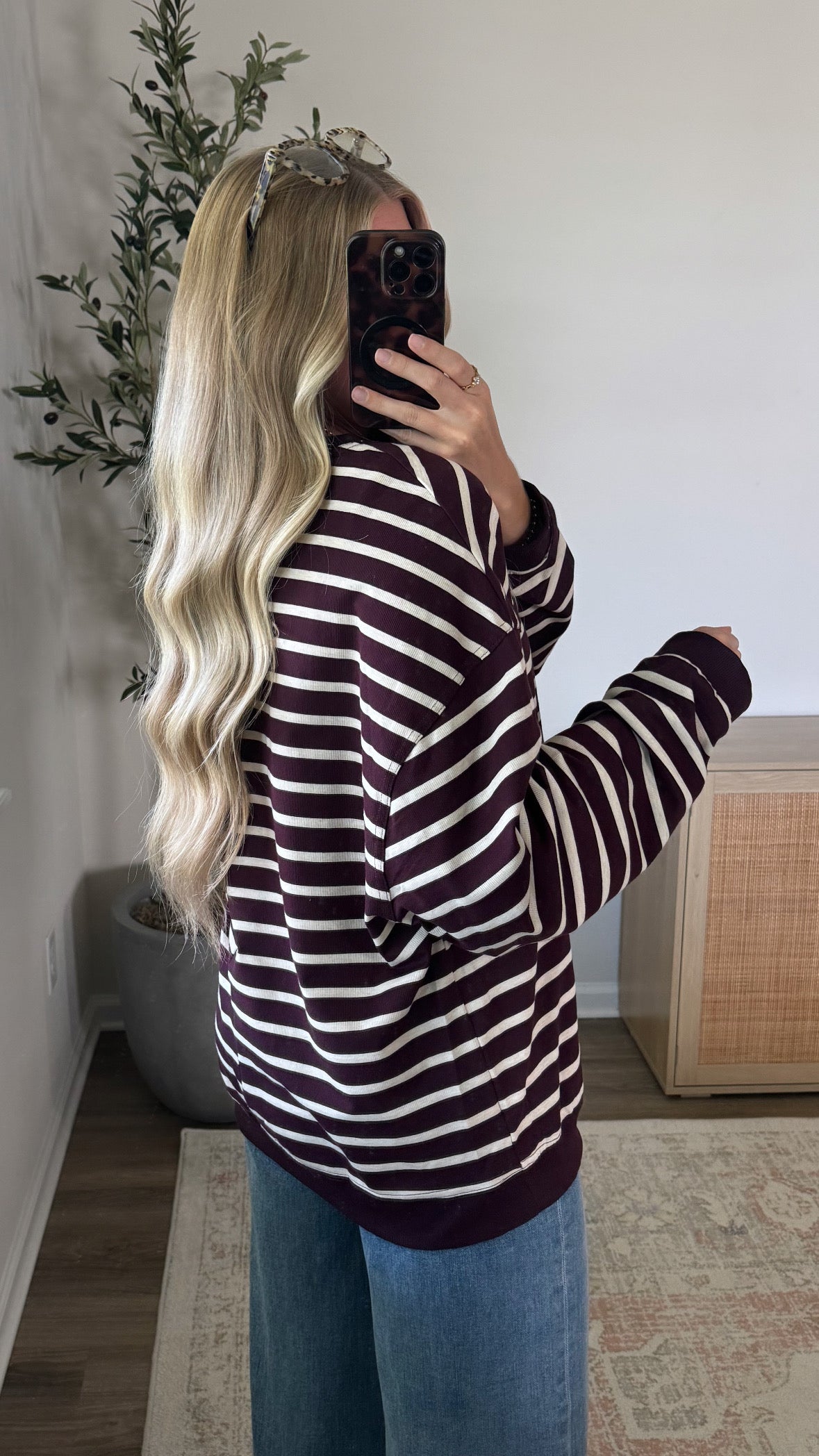 Willow Striped Long Sleeve / Burgundy + Cream