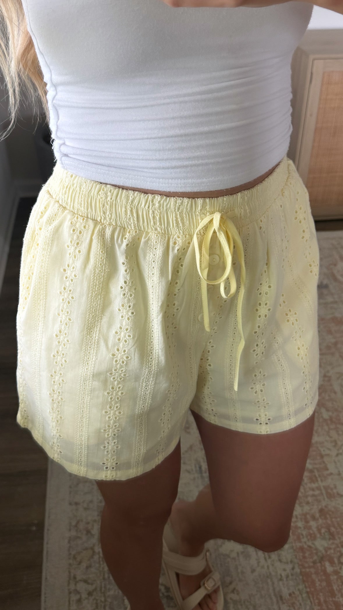 Yellow Eyelet Shorts