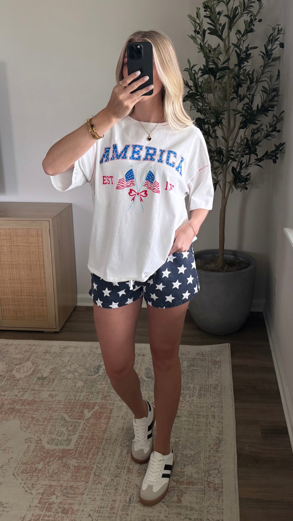 America Rhinestone Tee / White