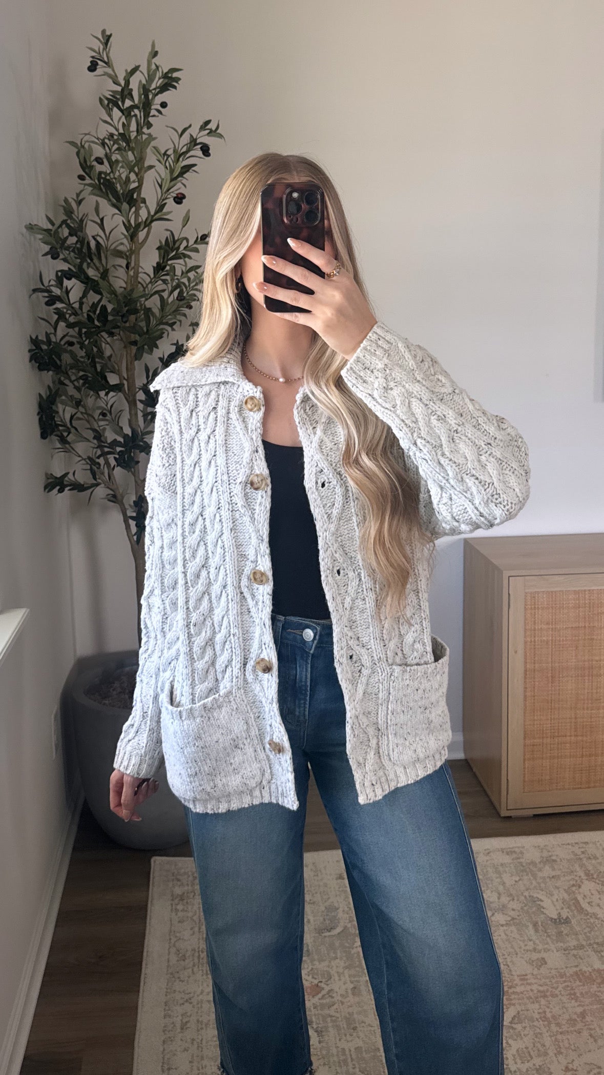 Chloe Cable Knit Cardigan / Heather Grey