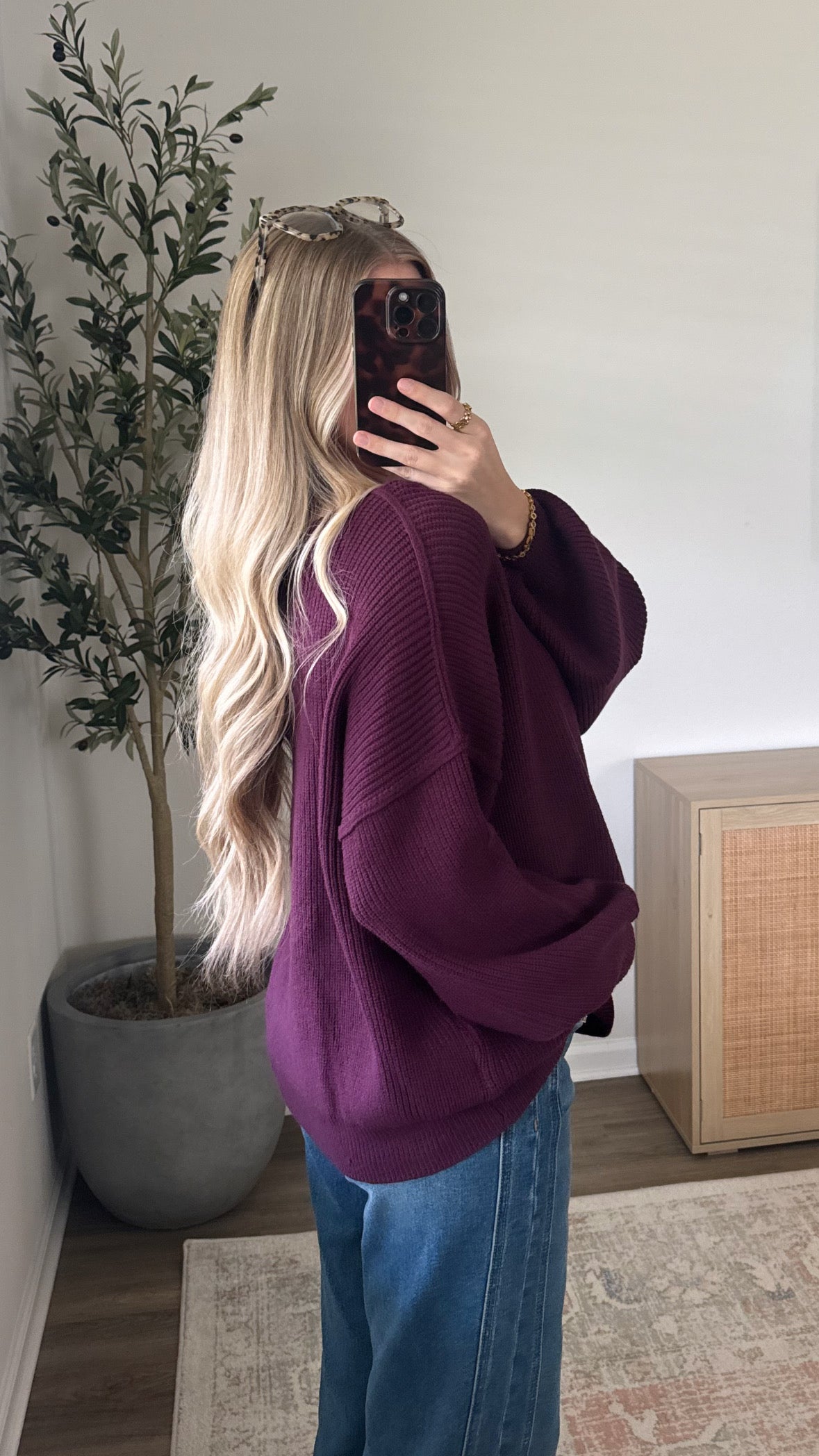 Oversized Boat Neck Sweater / Plum