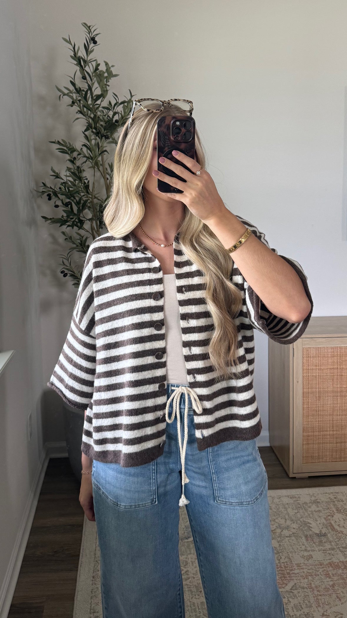 Riley Striped Cardigan / Dark Brown
