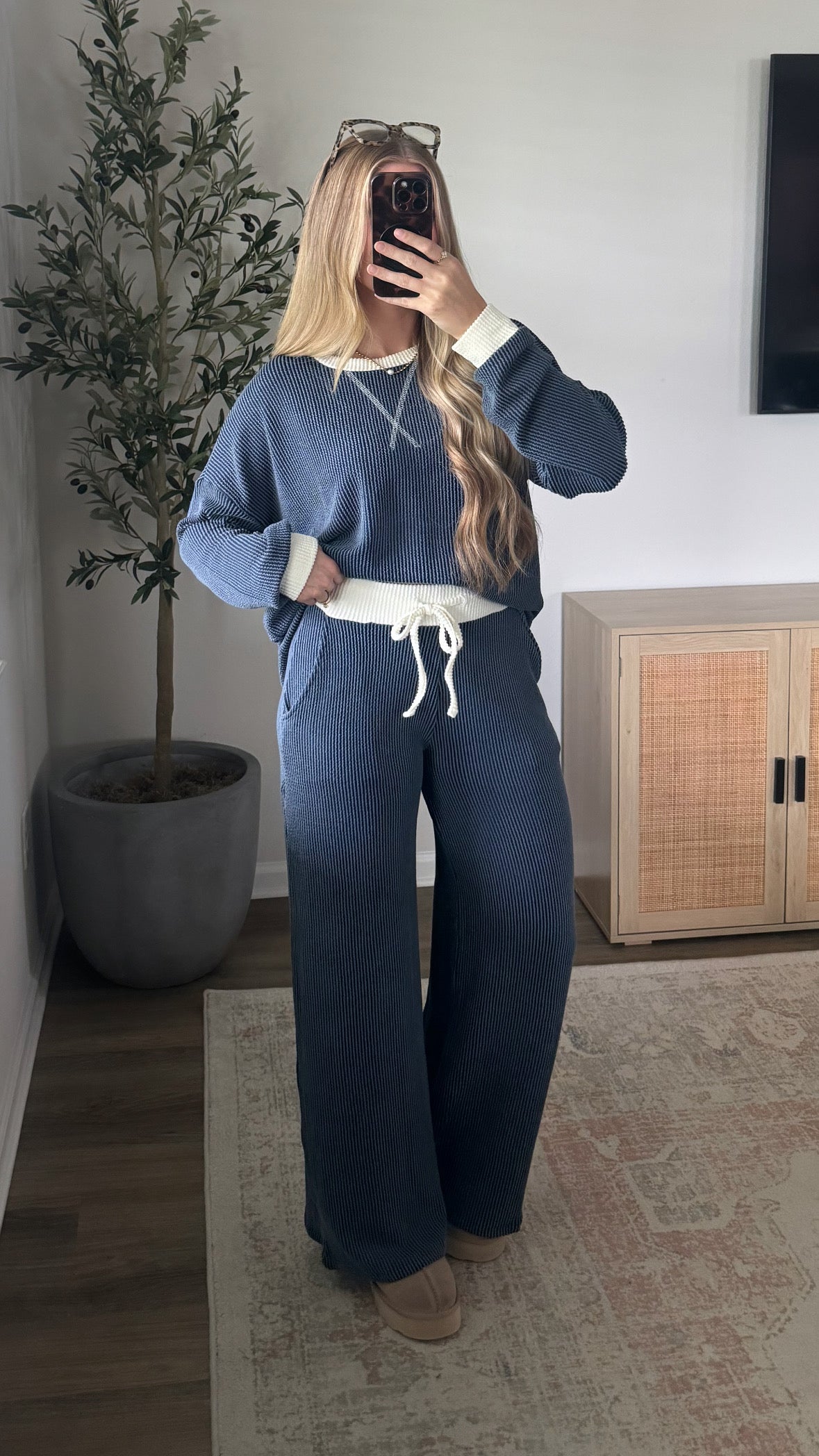 Macie Ribbed Pants Set / Blue