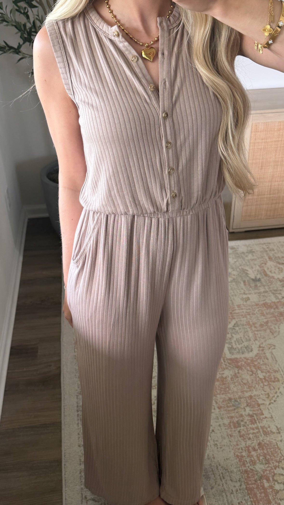Ribbed Jumpsuit / Light Mocha