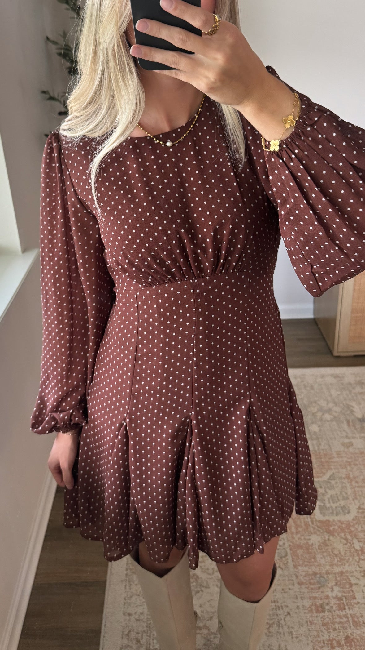 Polka Dot Mini Dress / Brown