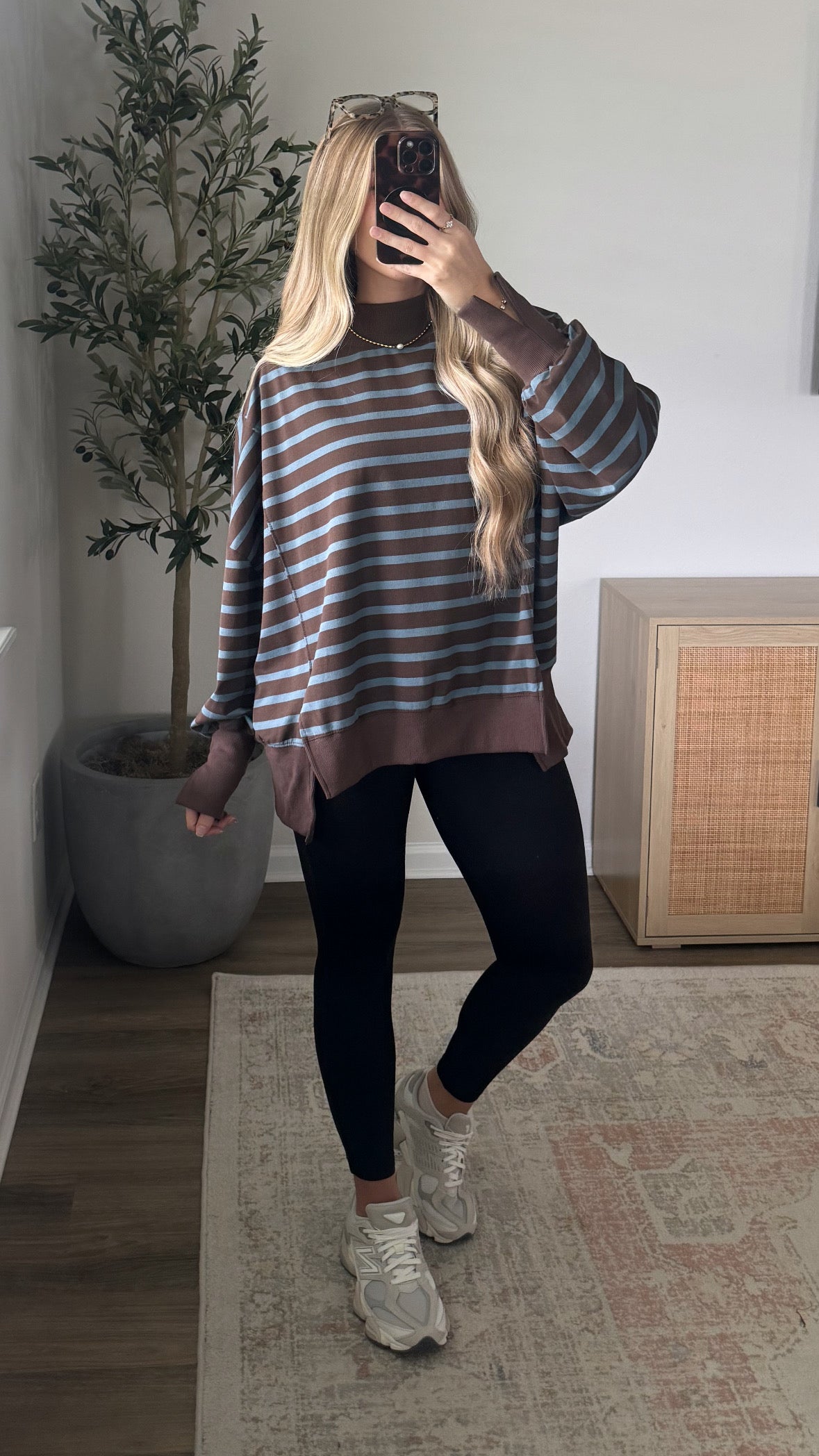 Orchard Striped Mock Neck / Brown + Blue