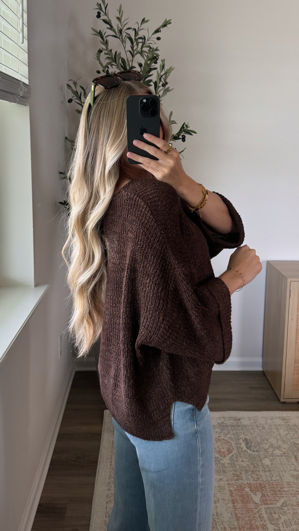 Cuffed Popcorn Knit / Brown
