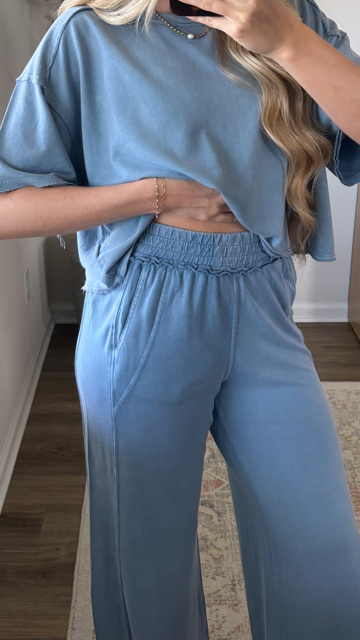 Daisy Wide Leg Pants Set / Light Blue