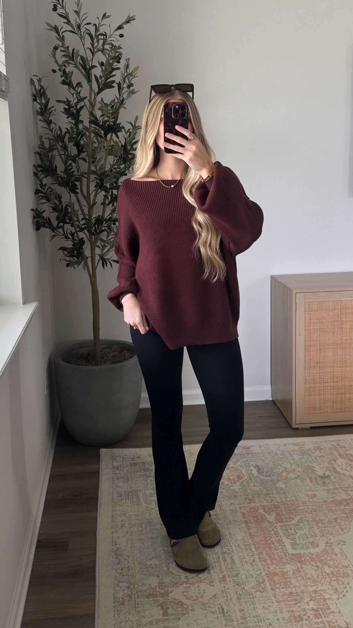 PREORDER (10/10) - Oversized Boat Neck Sweater / Chocolate Brown