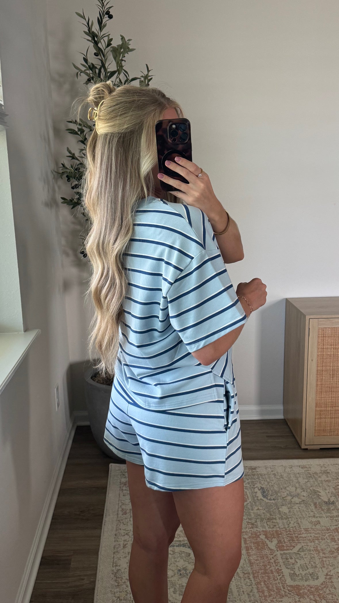 Sierra Striped Shorts Set / Light Blue + Navy