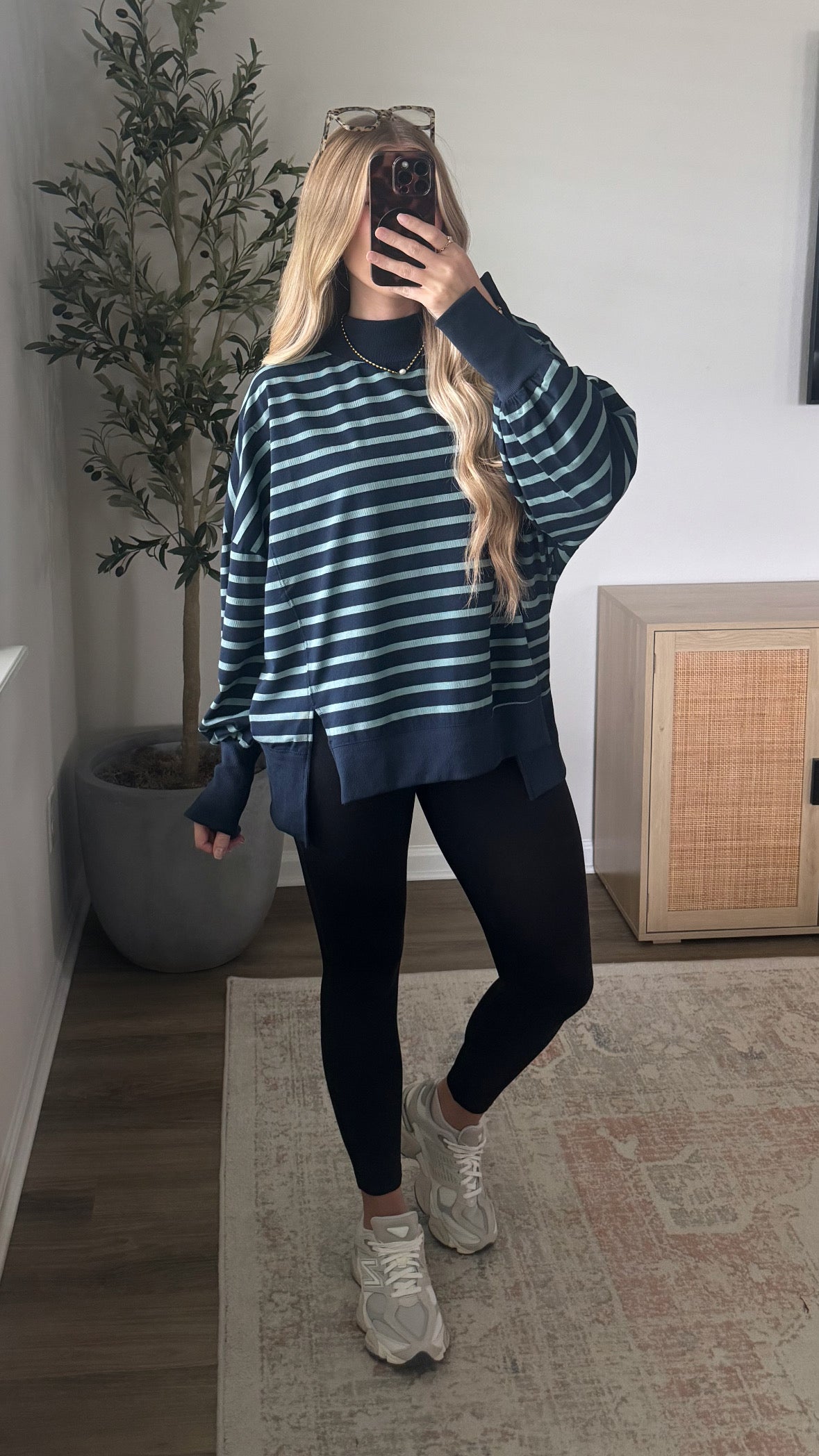 Orchard Striped Mock Neck / Navy + Sage