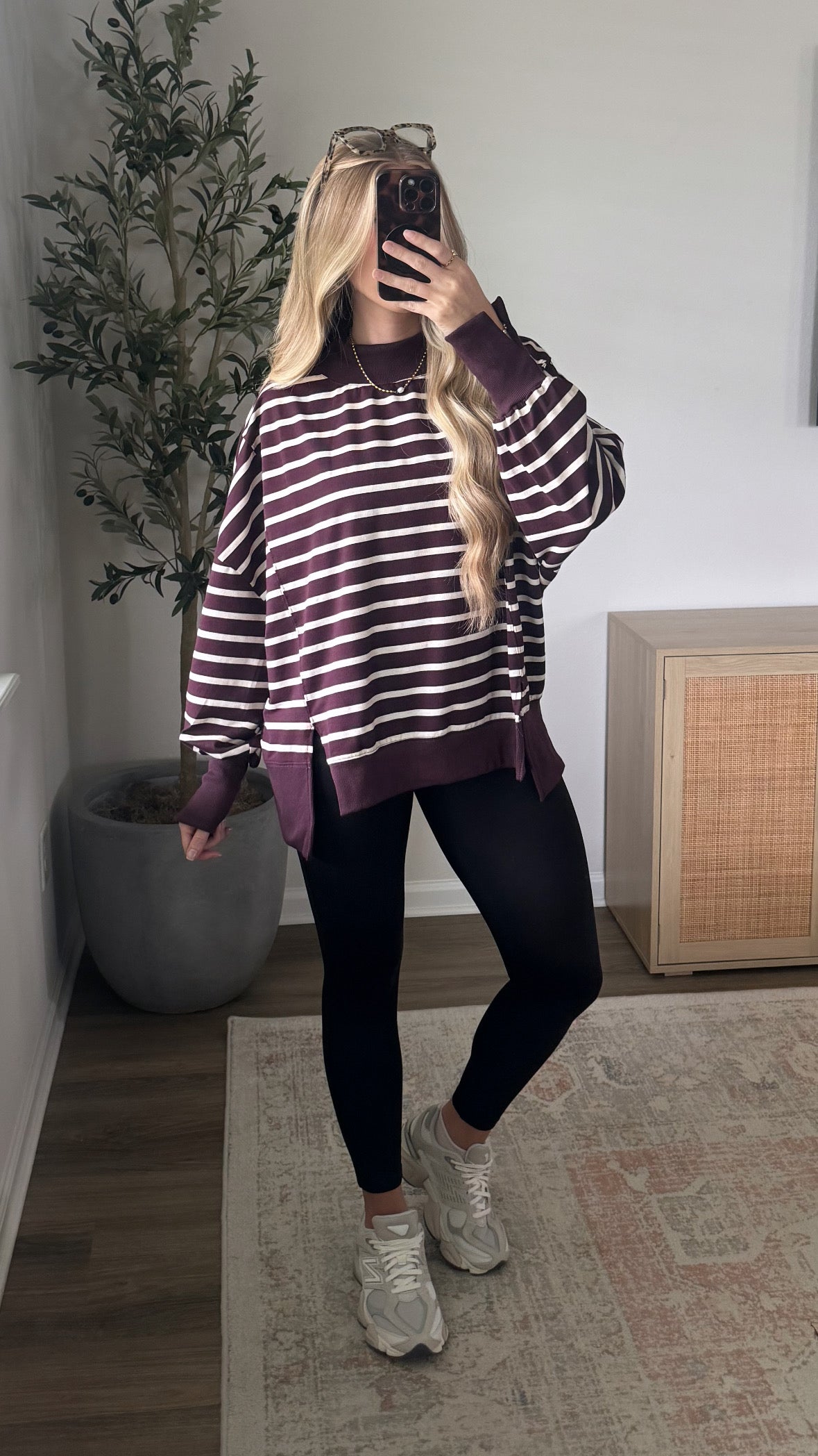 Orchard Striped Mock Neck / Dark Cherry + Cream