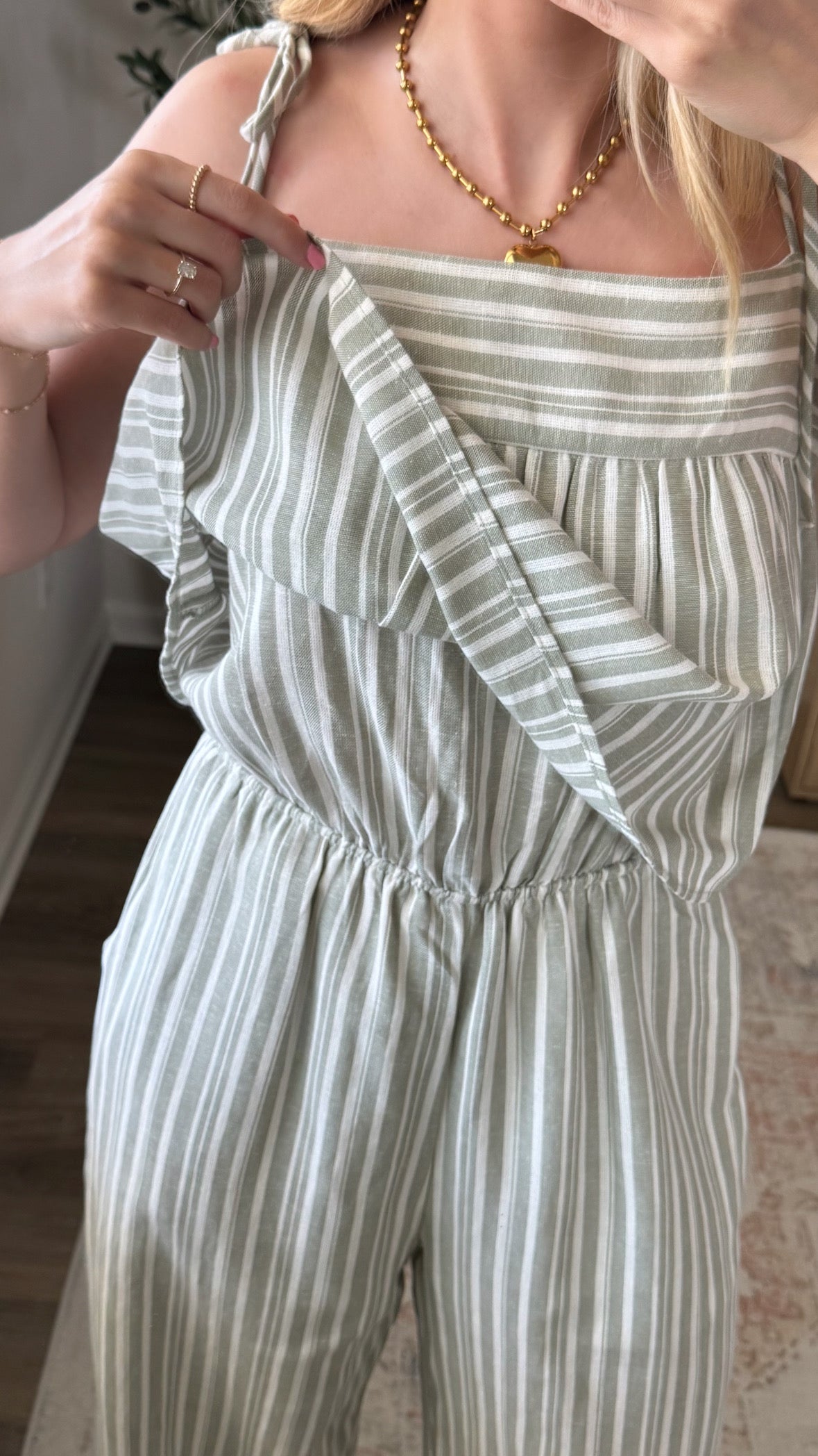 Jenni Striped Jumpsuit / Sage