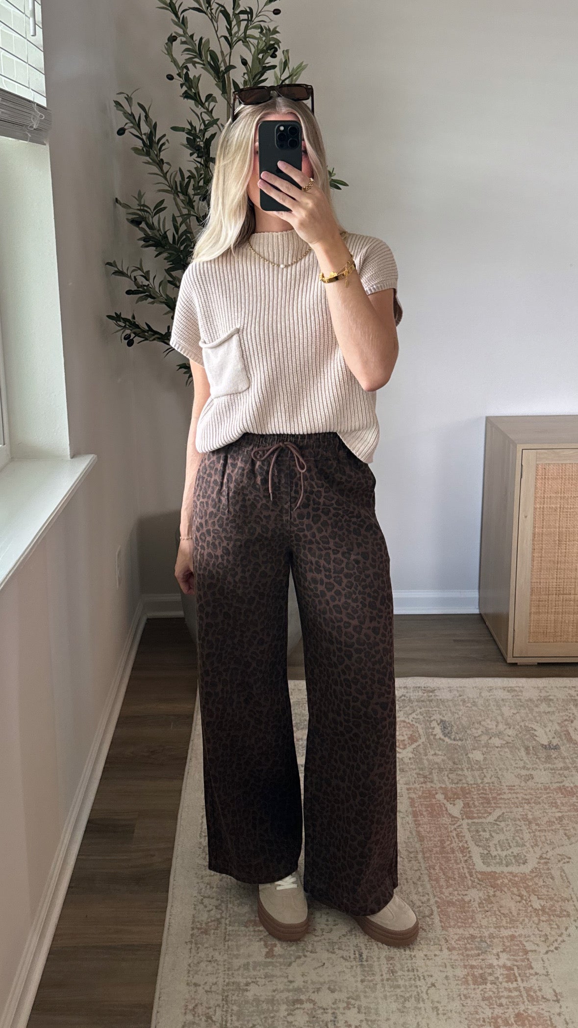 Wide Leg Denim Pants / Leopard