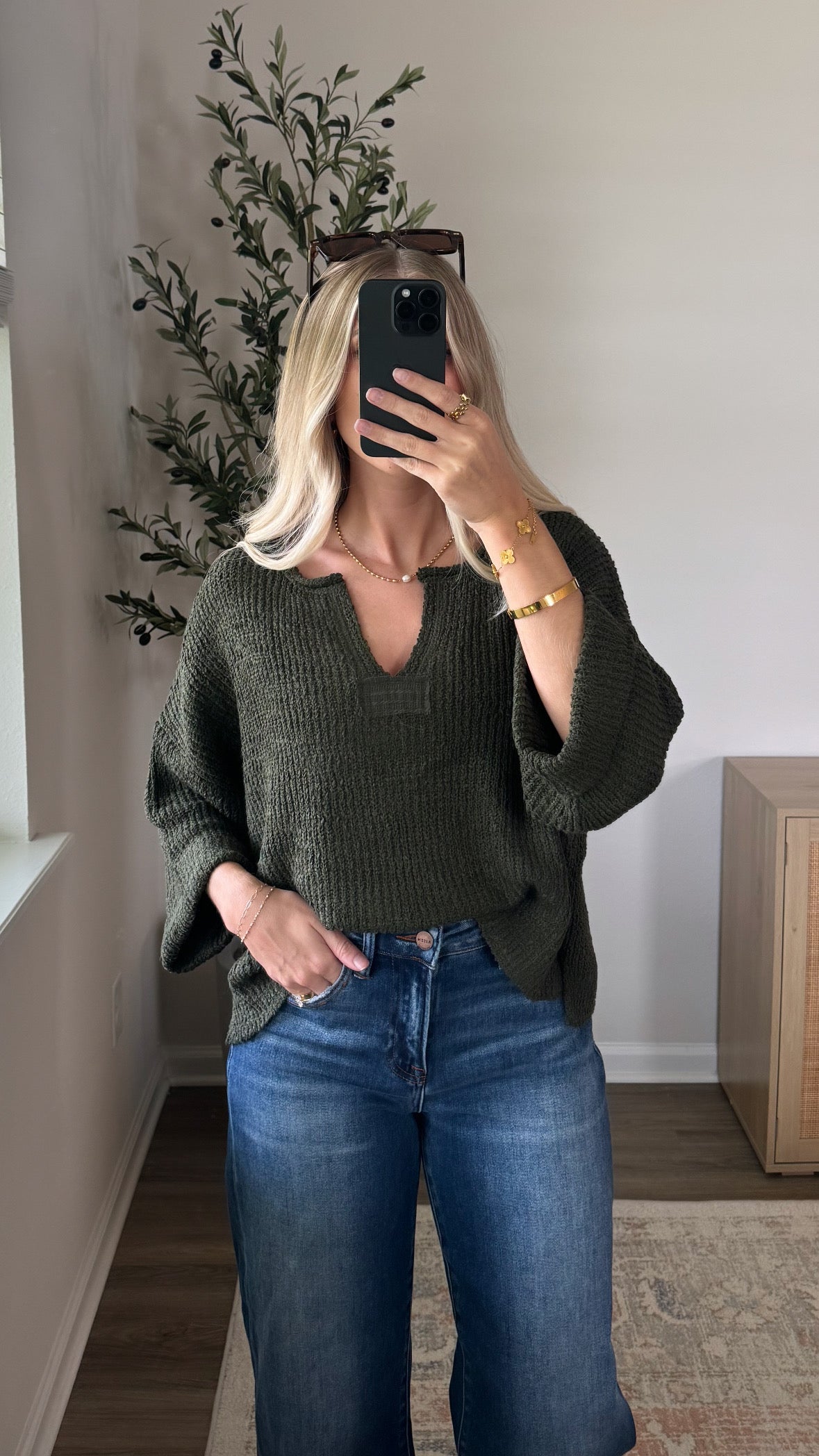 Cuffed Popcorn Knit / Olive