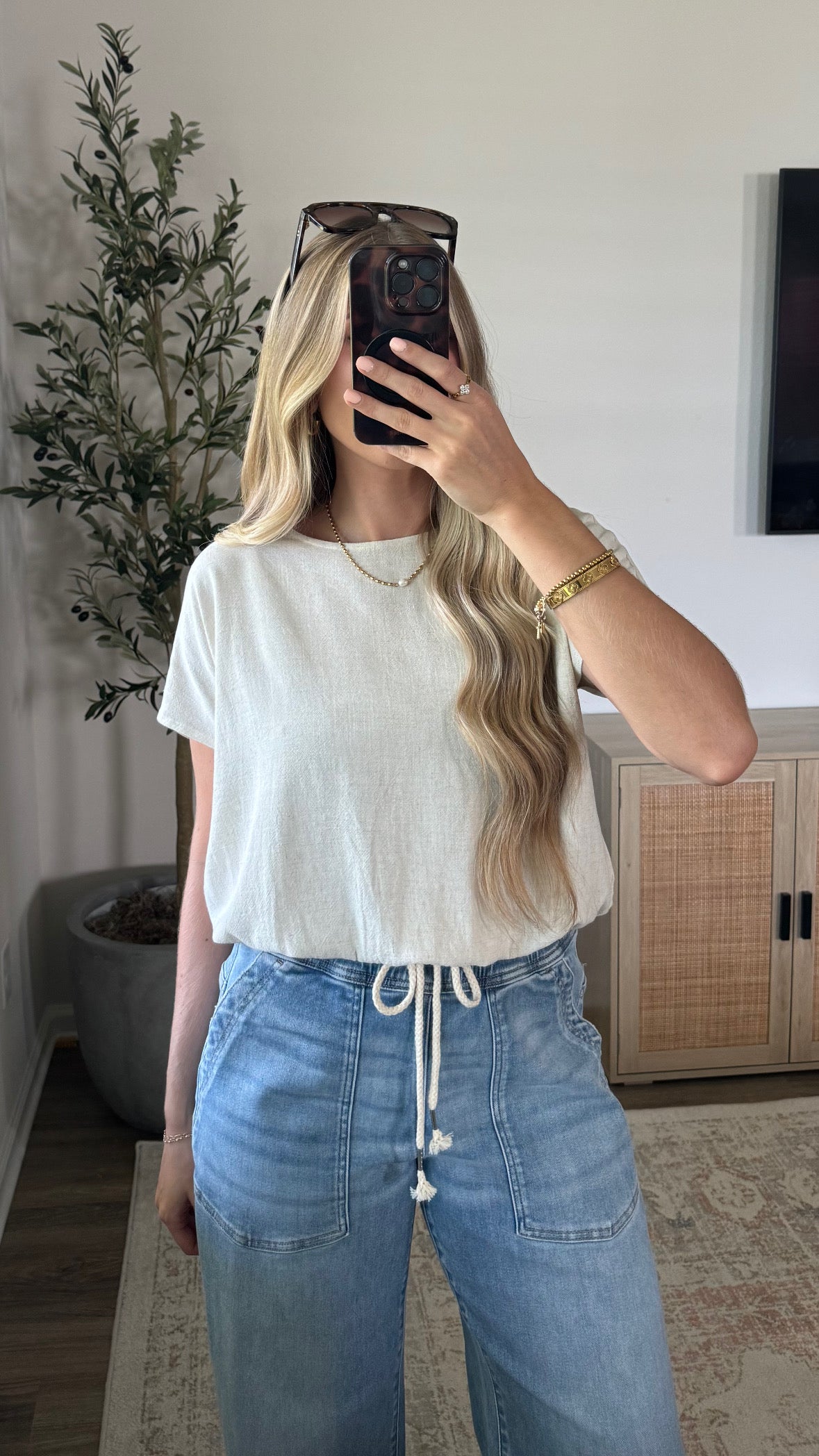Linen Blend Bubble Hem Top