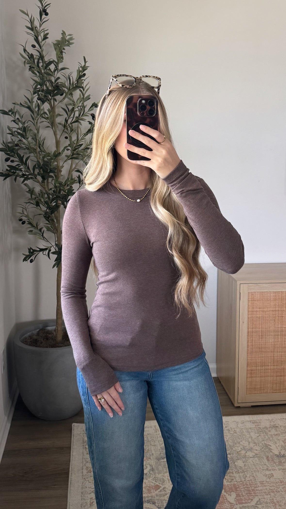 Butter High Neck Long Sleeve / Heather Brown