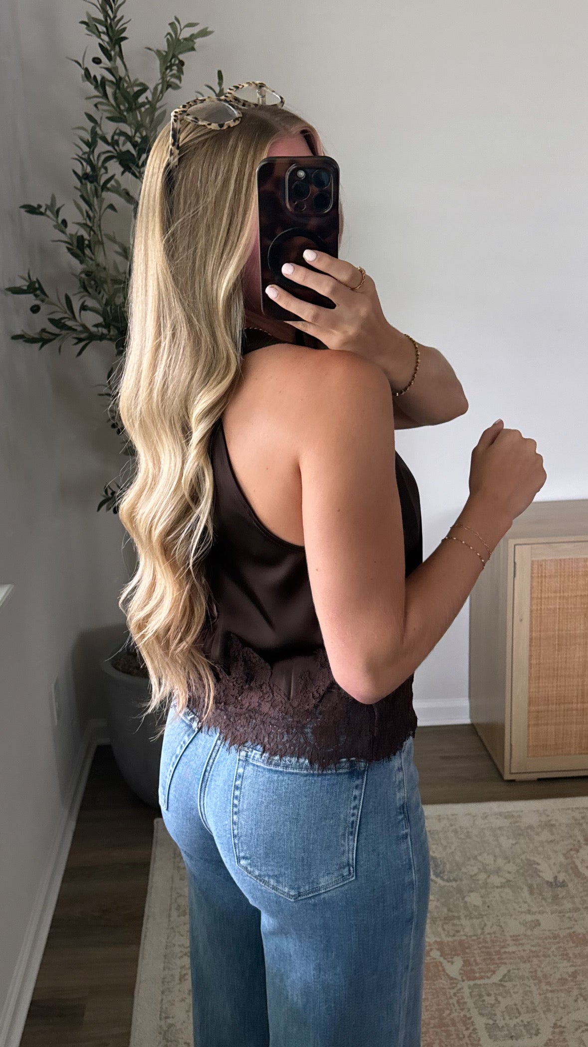Satin Lace Halter Top / Brown