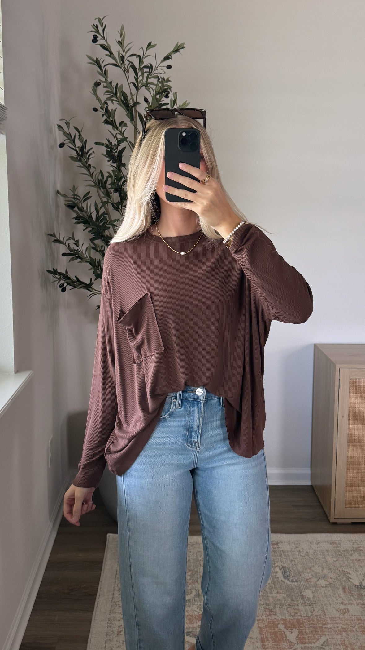 4 Colors / Long Sleeve Slouchy Pocket Tee