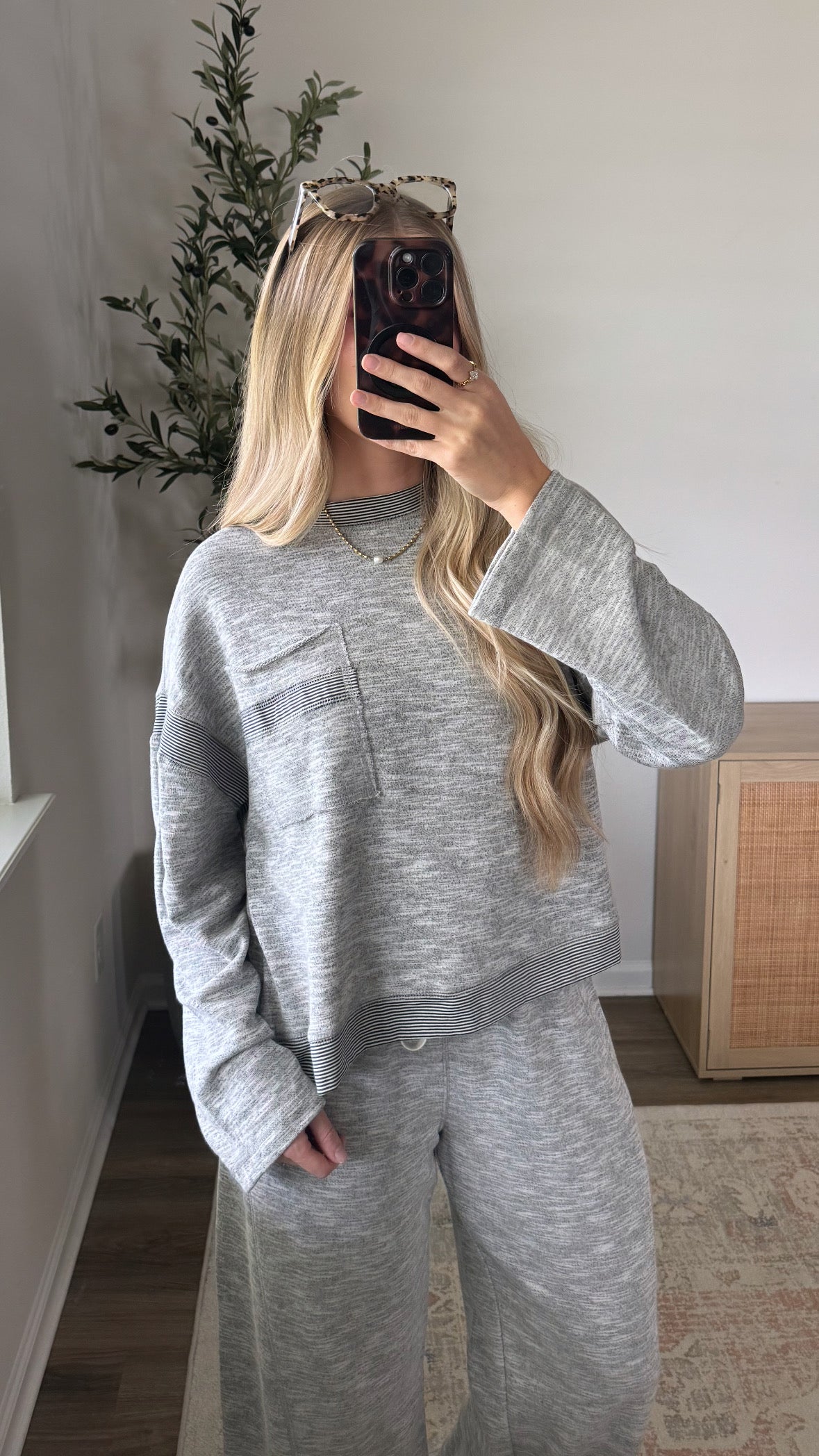 Sunday Striped Pants Set / Heather Grey