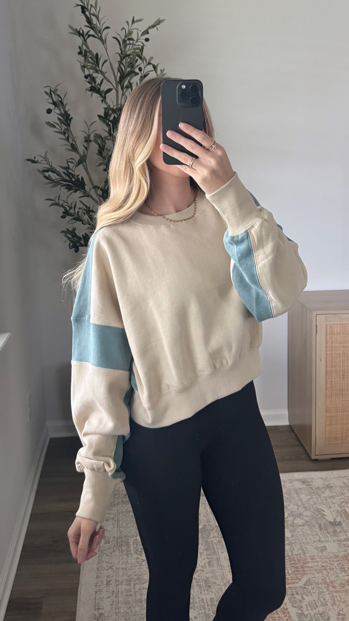 Blue + Tan Contrast Pullover