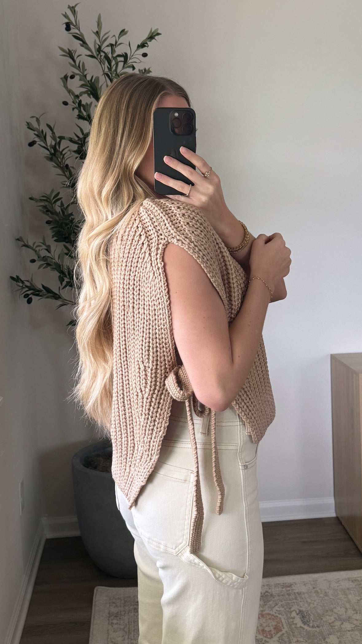 Ella Side Tie Sweater / Tan