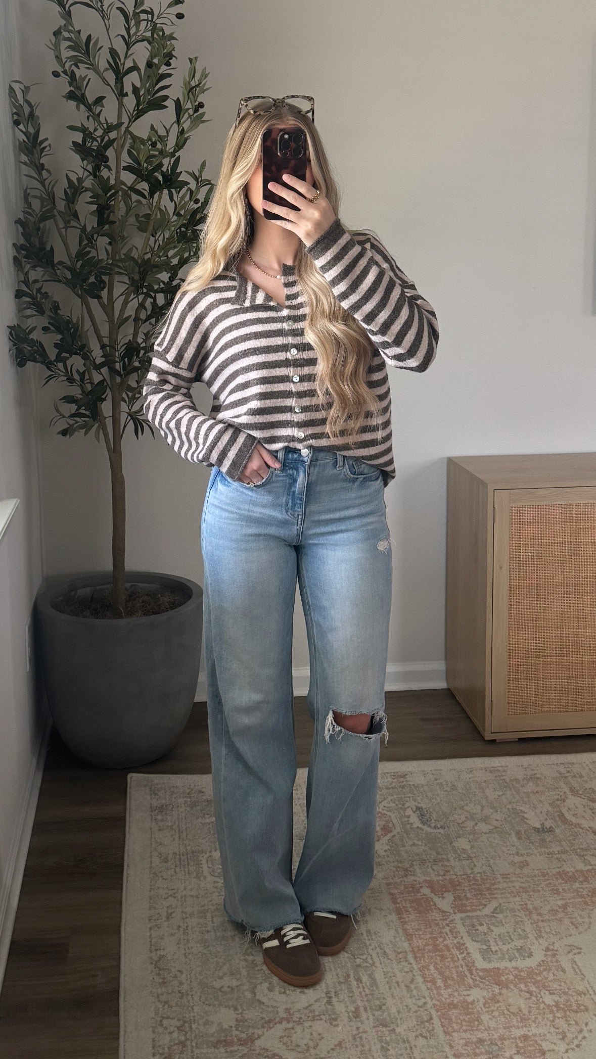 Brooke Striped Cardigan / Brown
