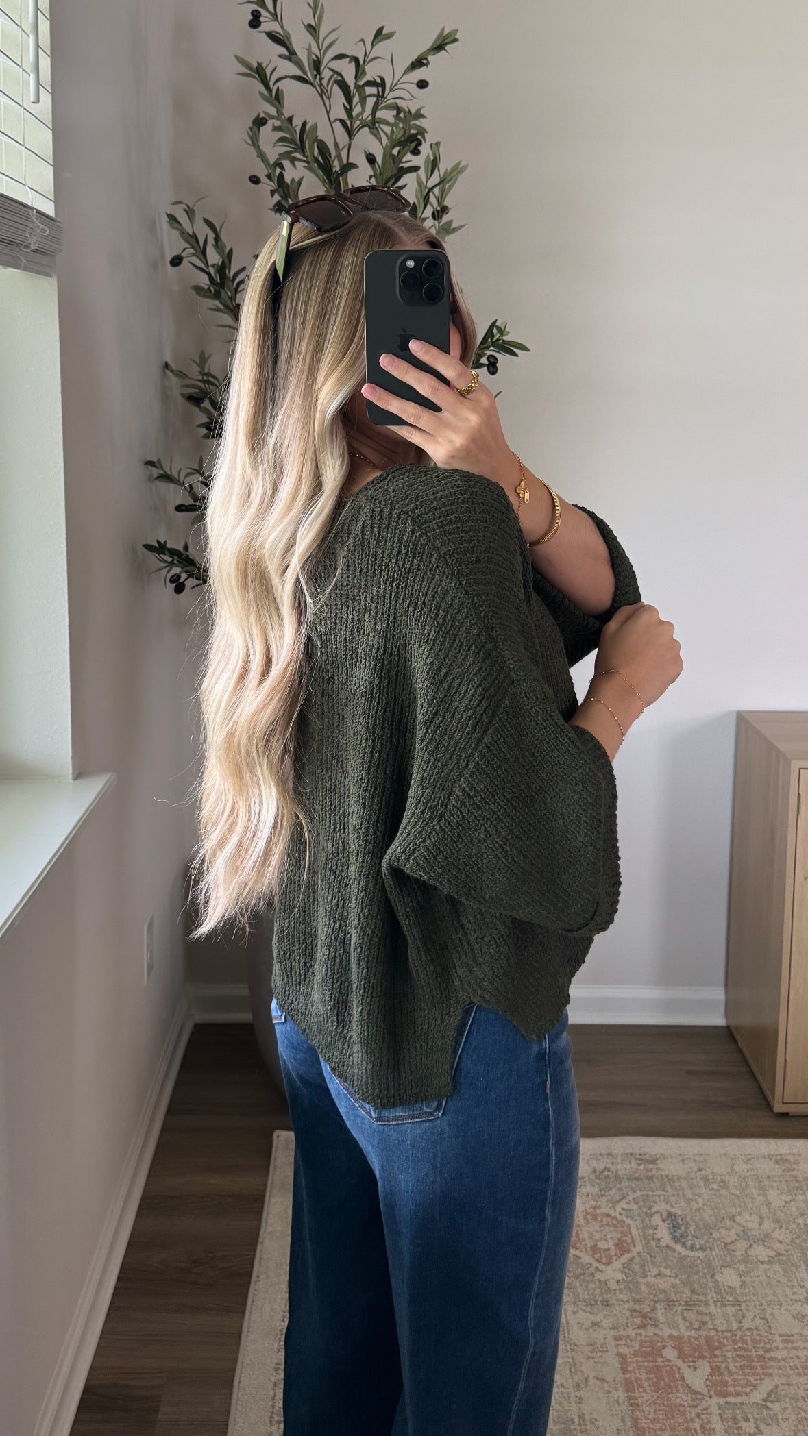 Cuffed Popcorn Knit / Olive