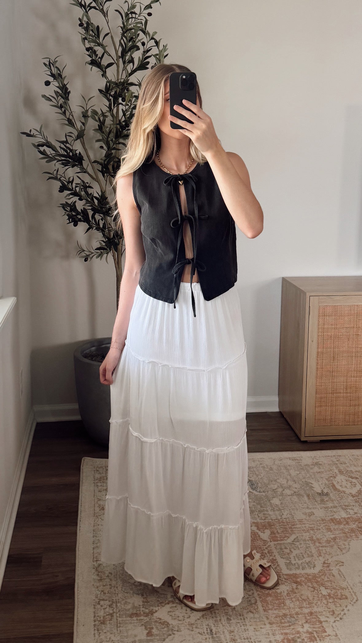 Denim Front Tie Vest / Charcoal