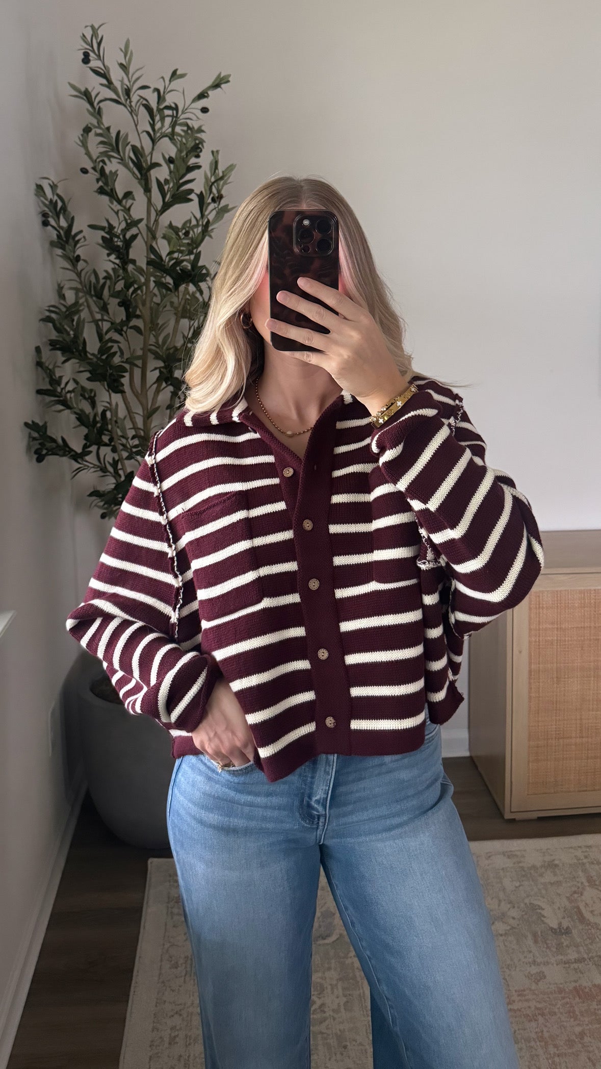 Bella Striped Cardigan / Dark Cherry