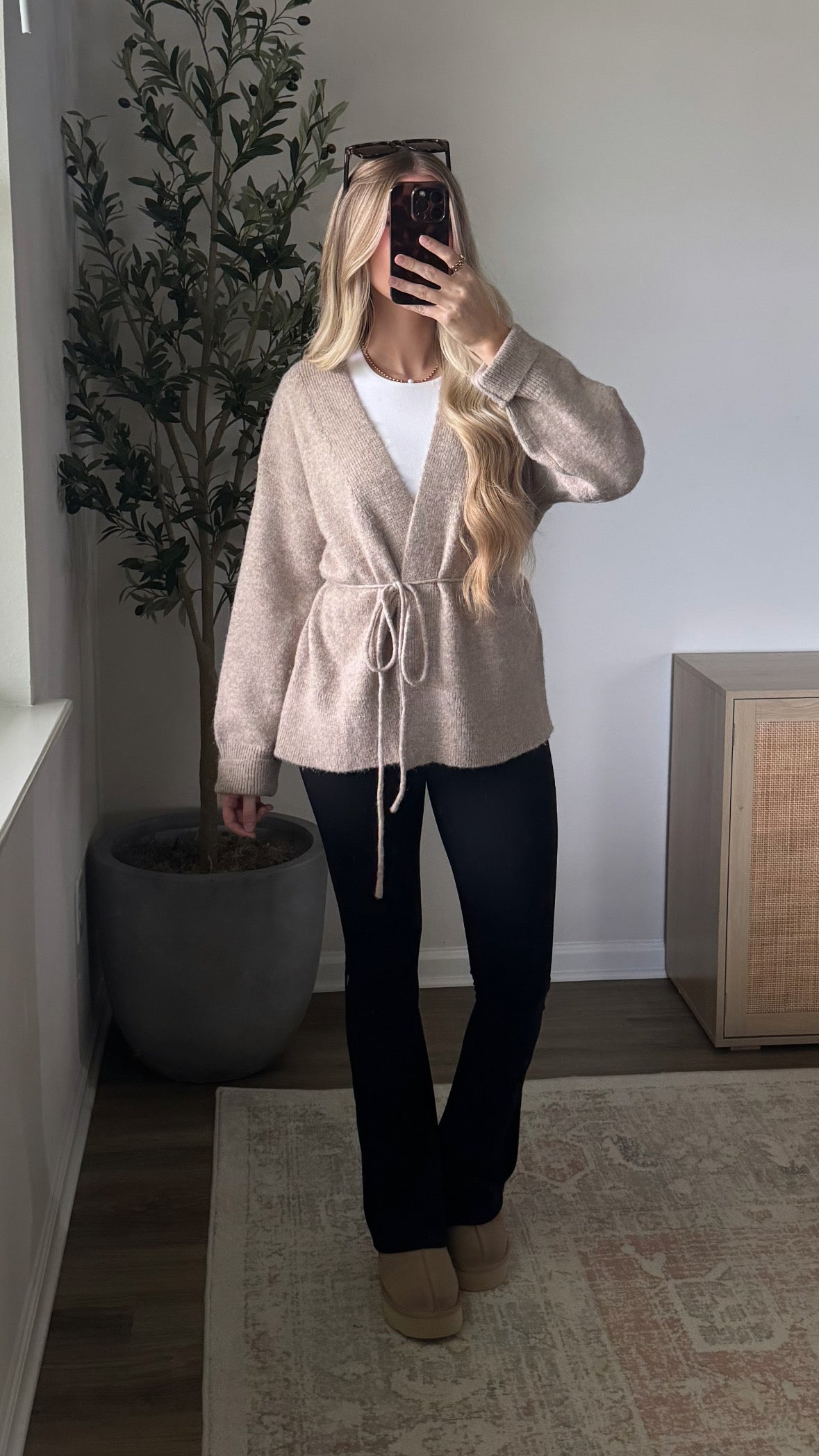 Knit Tie Cardigan / Taupe