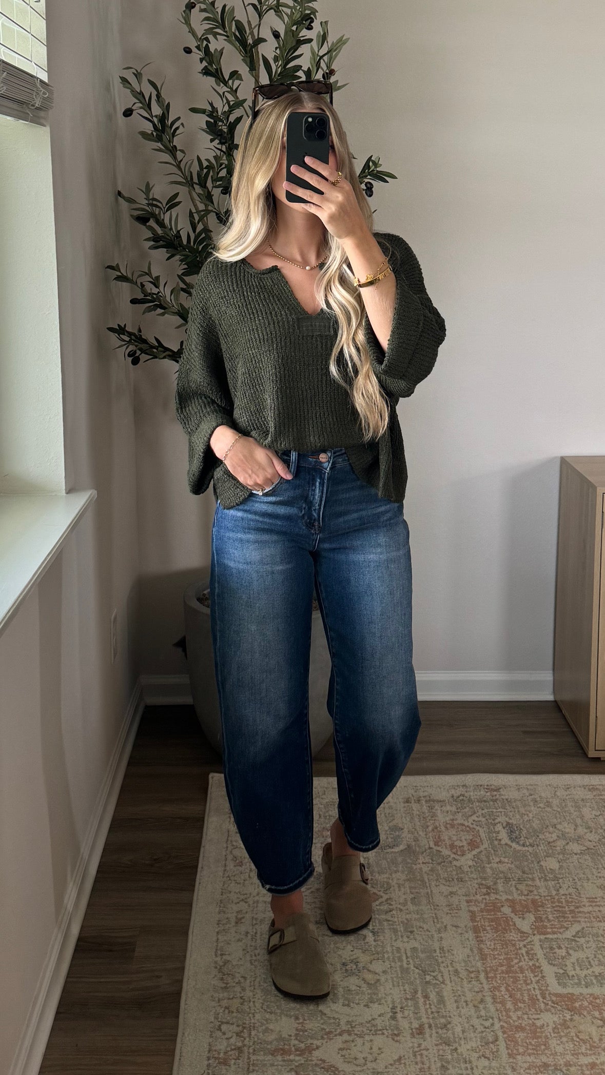 Cuffed Popcorn Knit / Olive