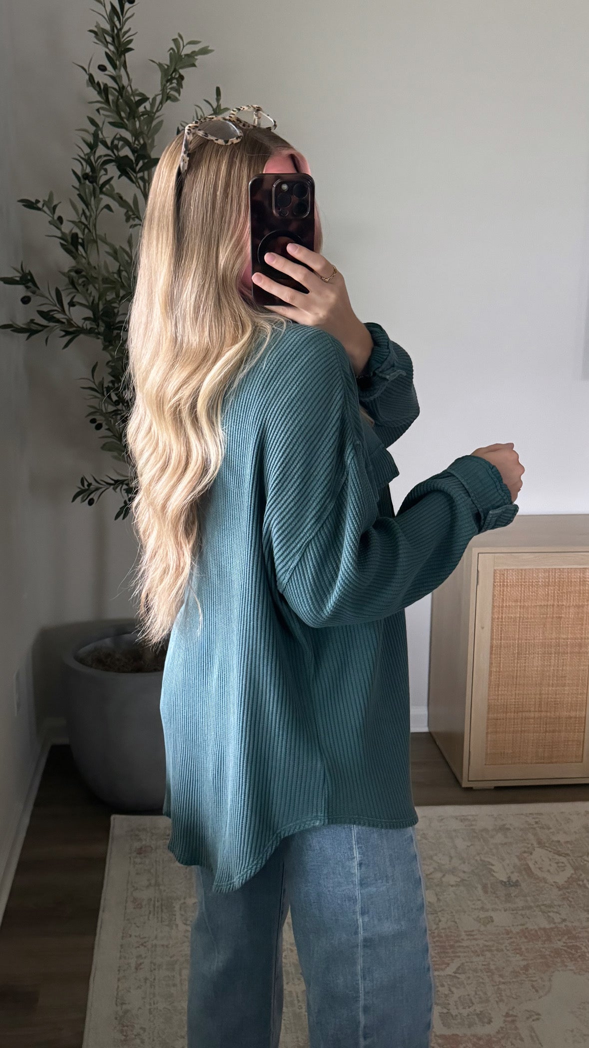 Lived in Waffle Button Up / Teal