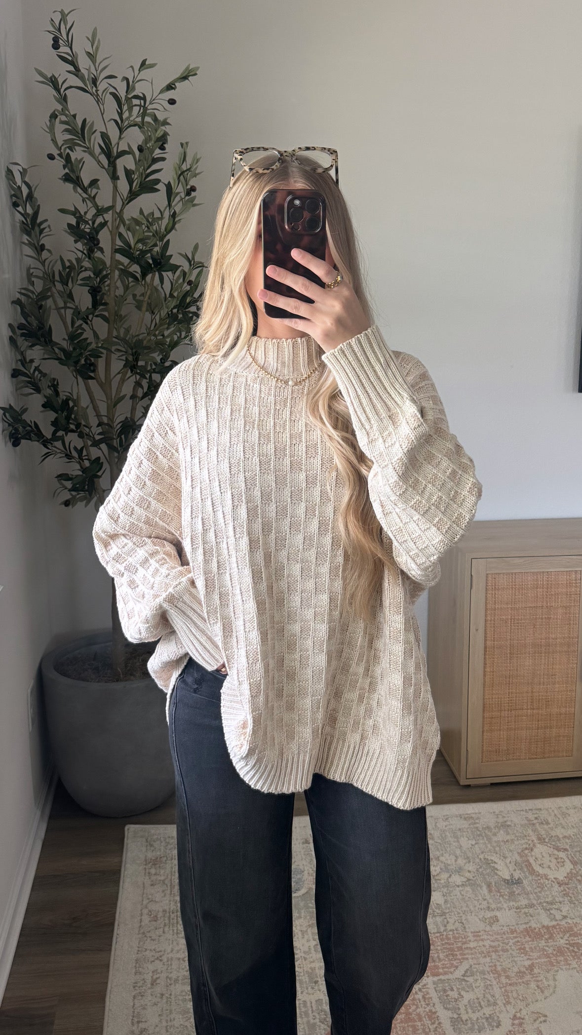 Mockneck Checkered Sweater / Sand