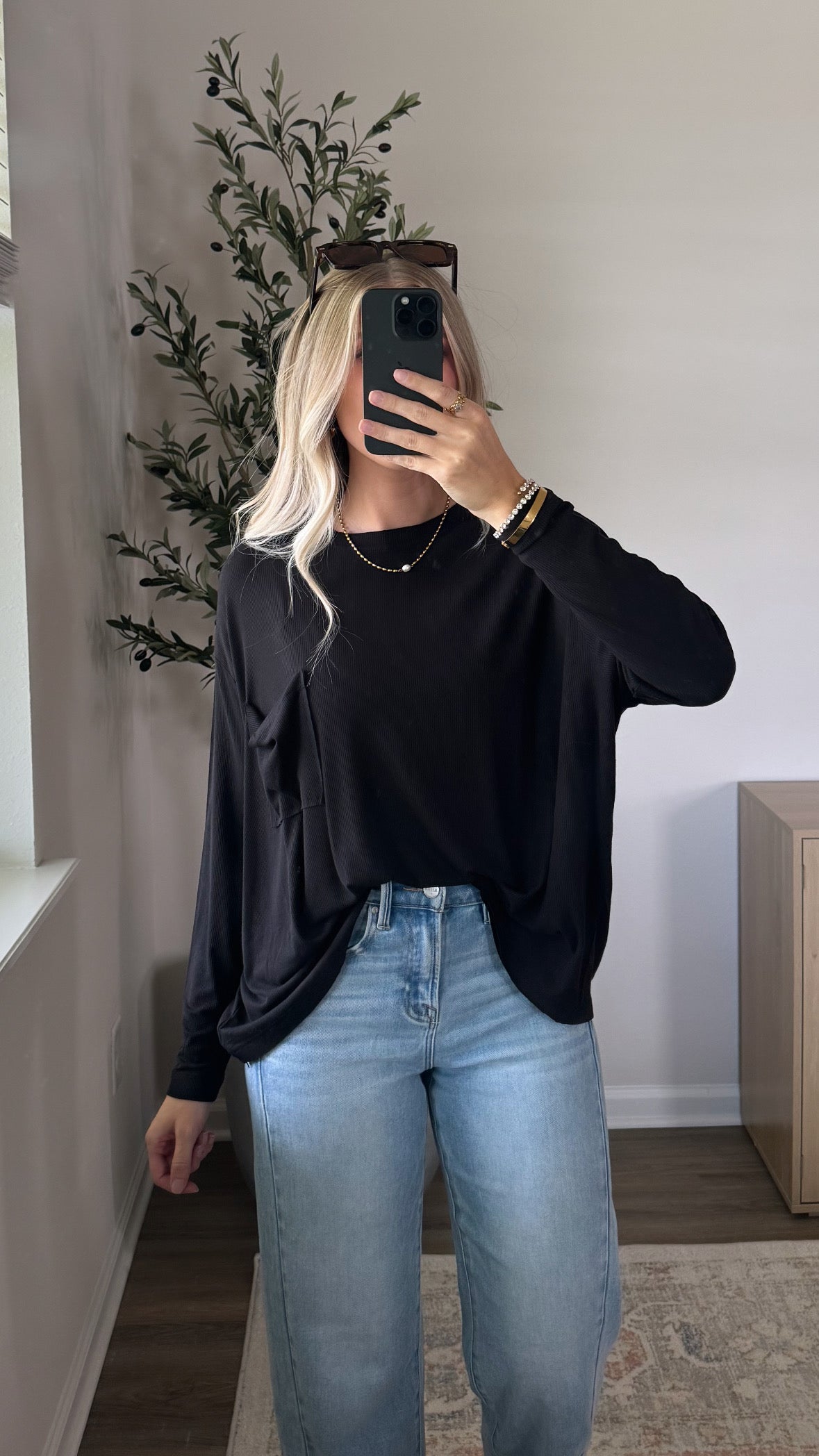 4 Colors / Long Sleeve Slouchy Pocket Tee