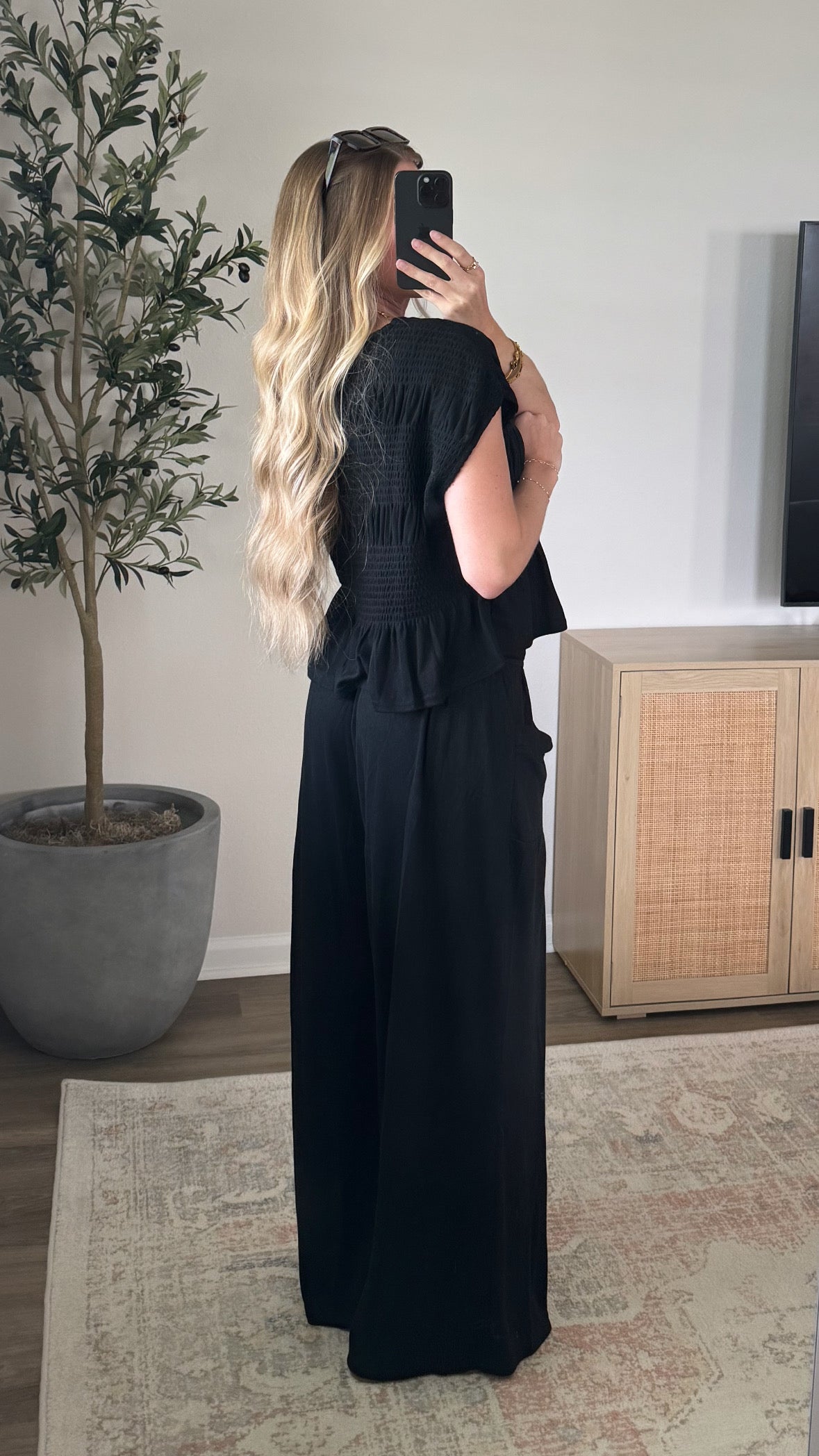 Smocked Wide Leg Set / Black