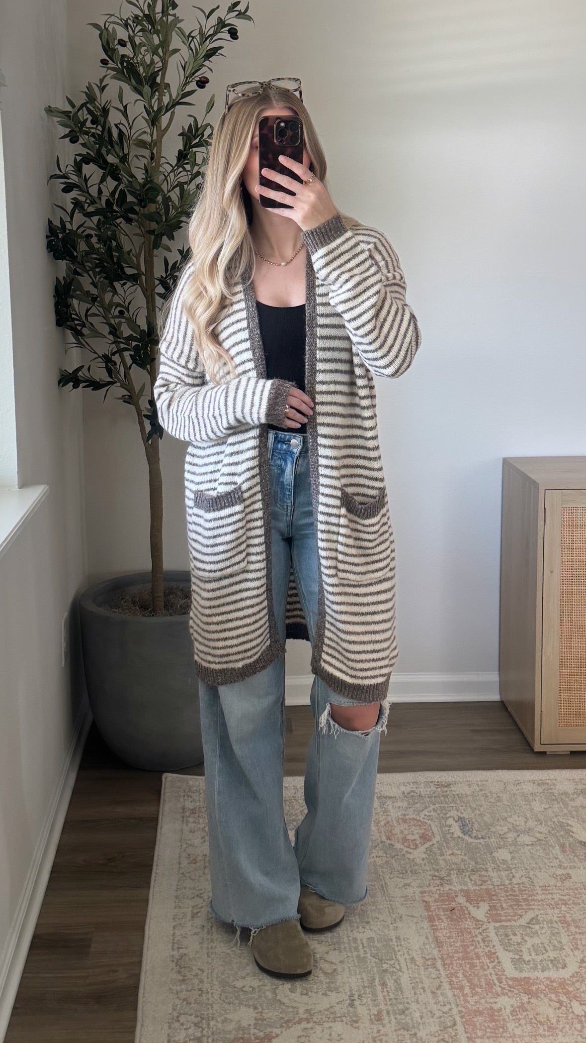 Lindsay Longline Cardigan / Mocha + Beige