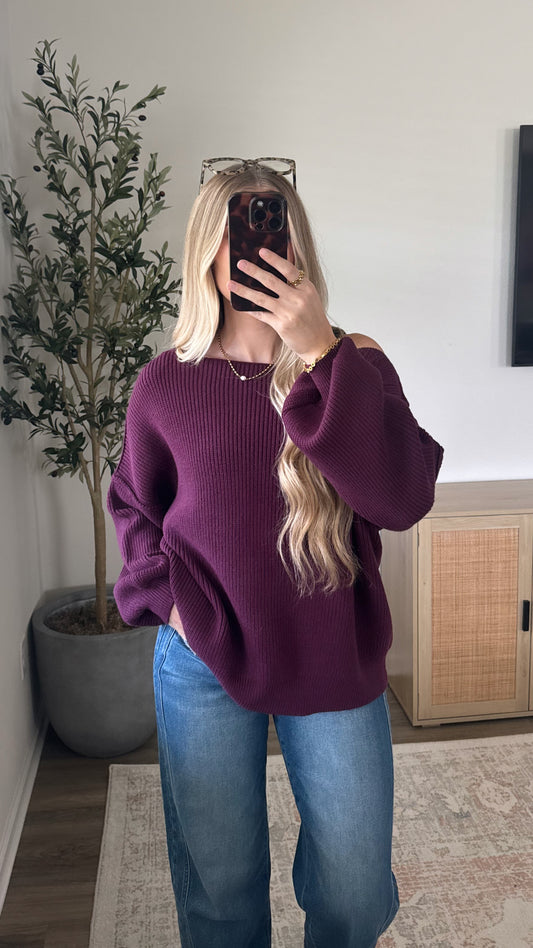Oversized Boat Neck Sweater / Plum