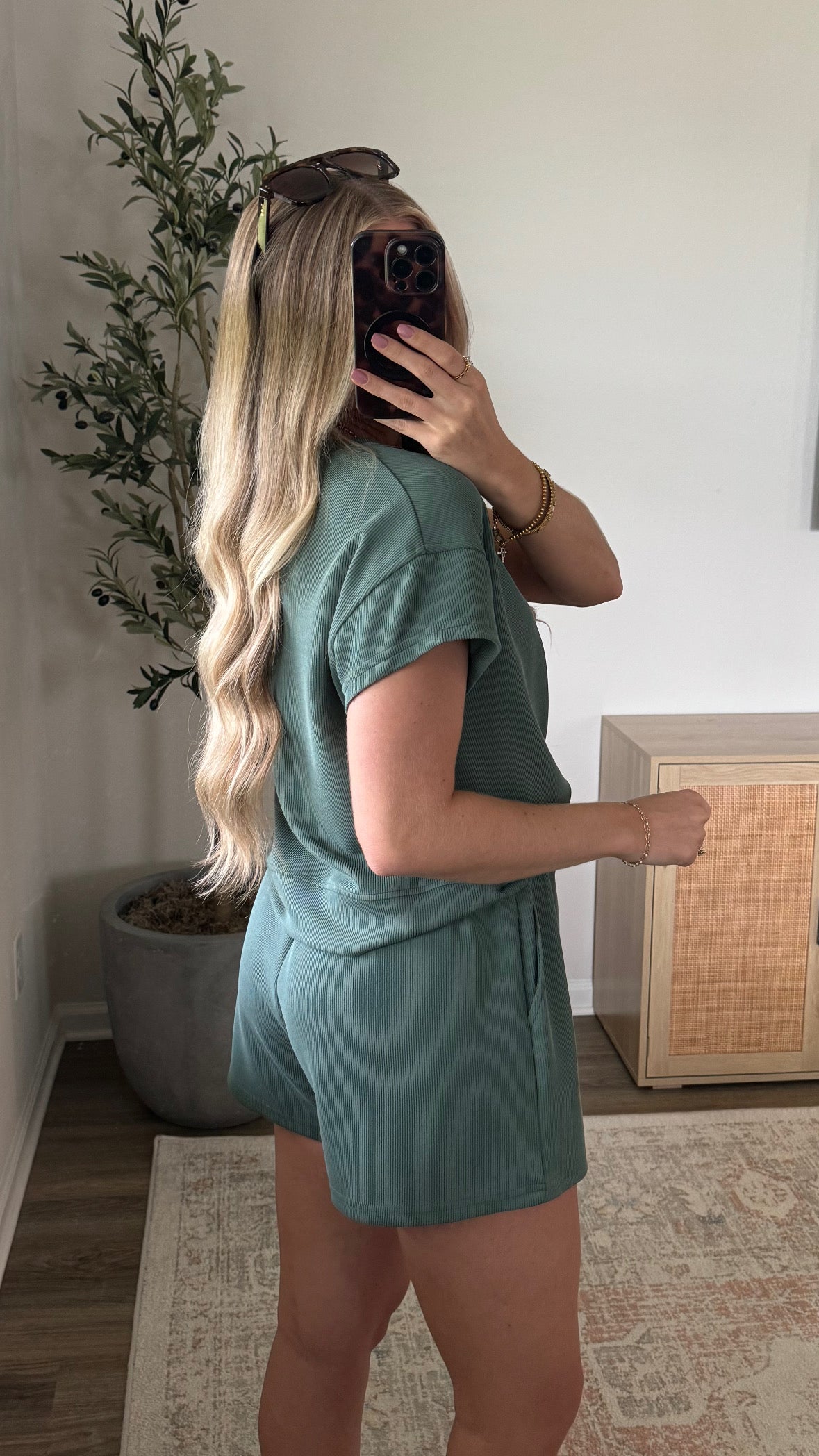Ribbed Shorts Set / Dusty Green