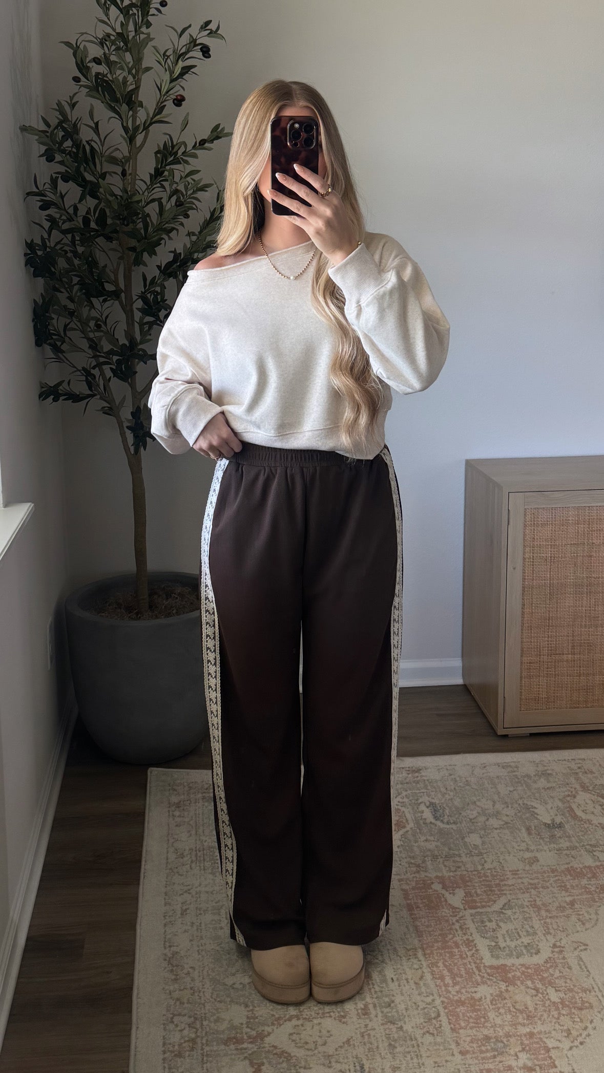 PREORDER (11/7) - Lace Detail Pants / Dark Brown