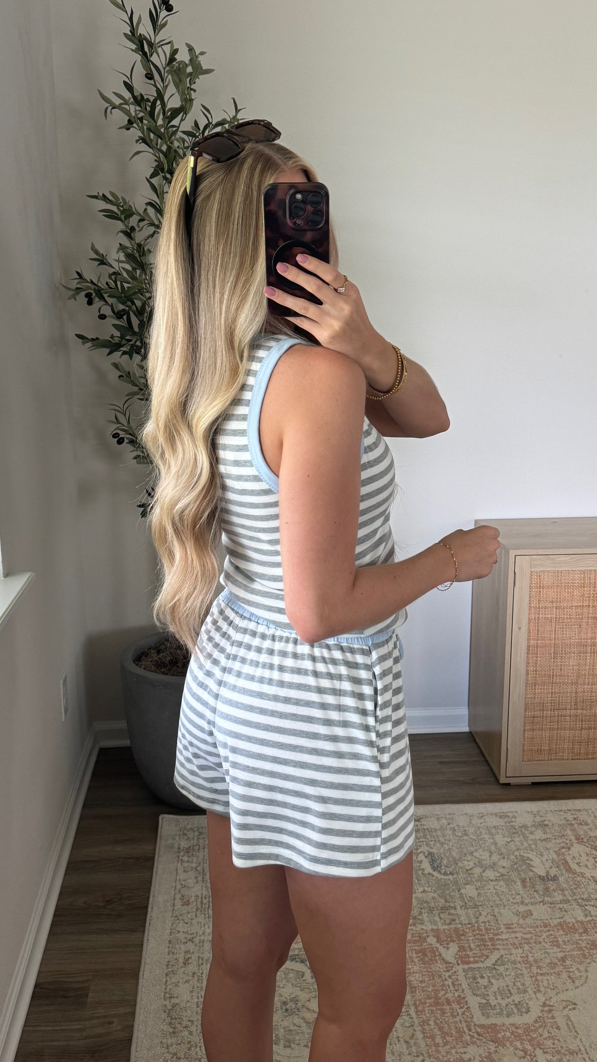 Cabana Striped Shorts Set / Blue + Grey